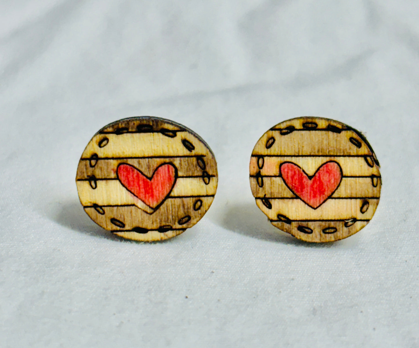Rustic Stripped Heart Stud Earrings