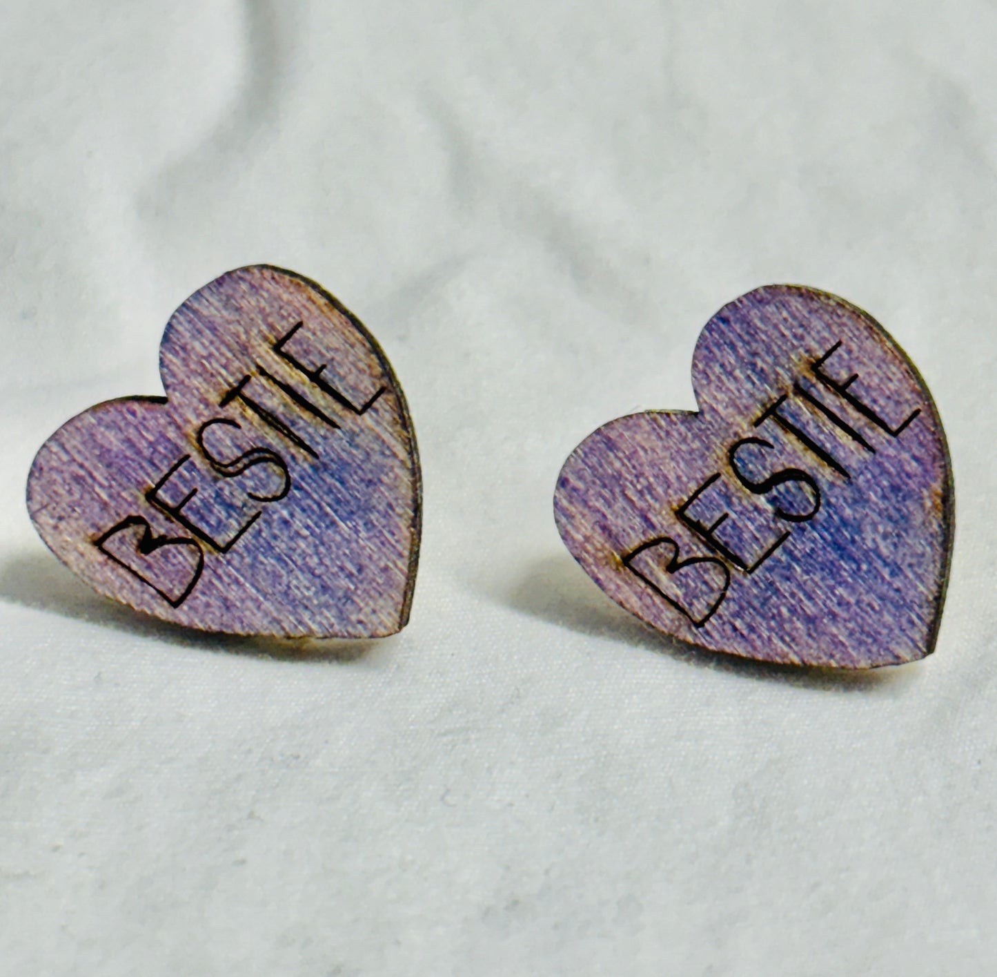 Bestie Word Heart Stud Earrings