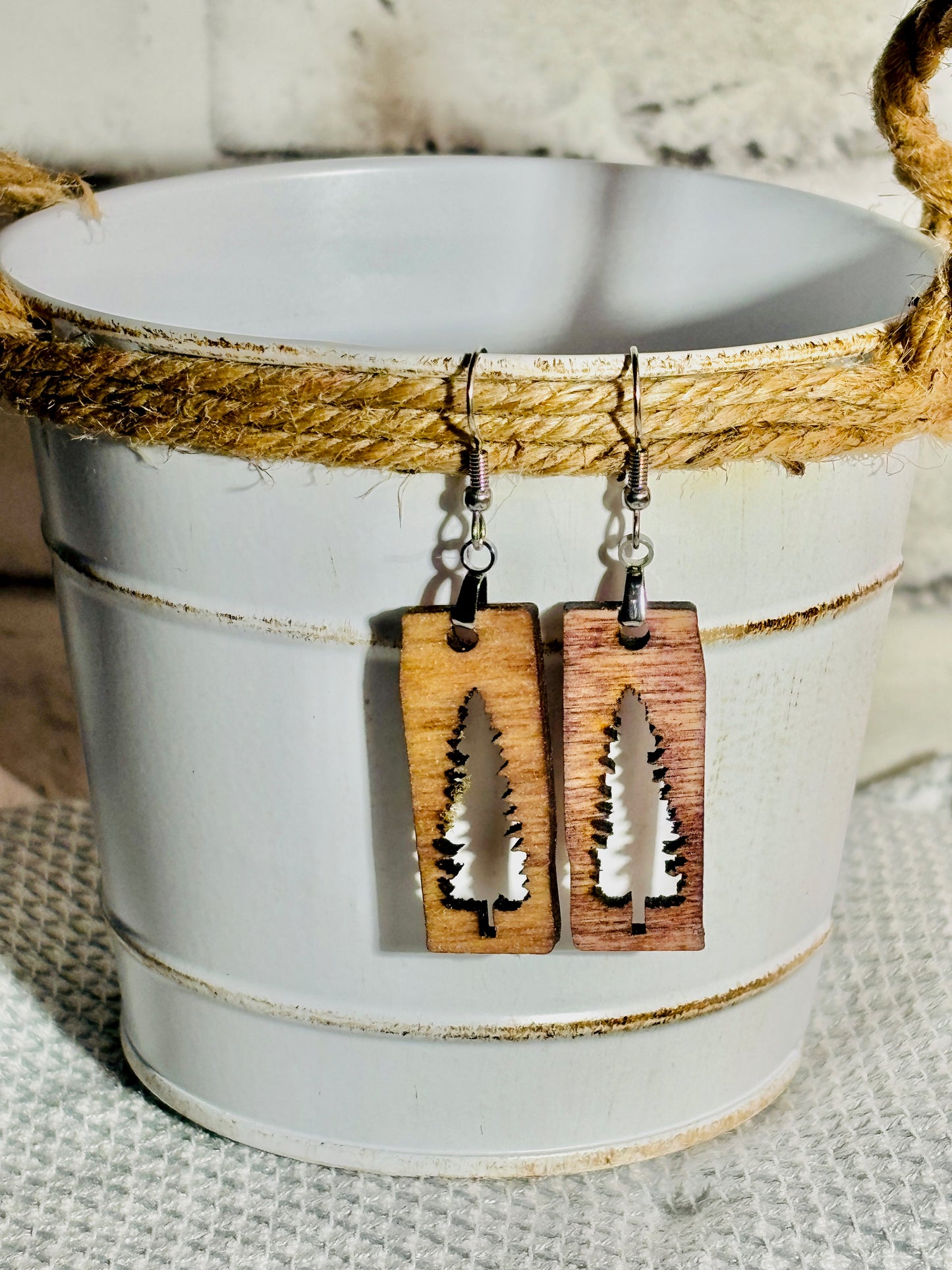 Bar Earrings with Tree Cutout