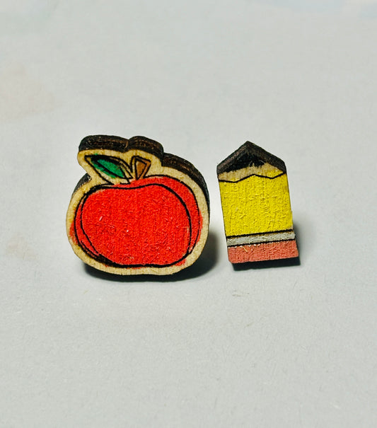 Apple & Pencil Stud Earrings