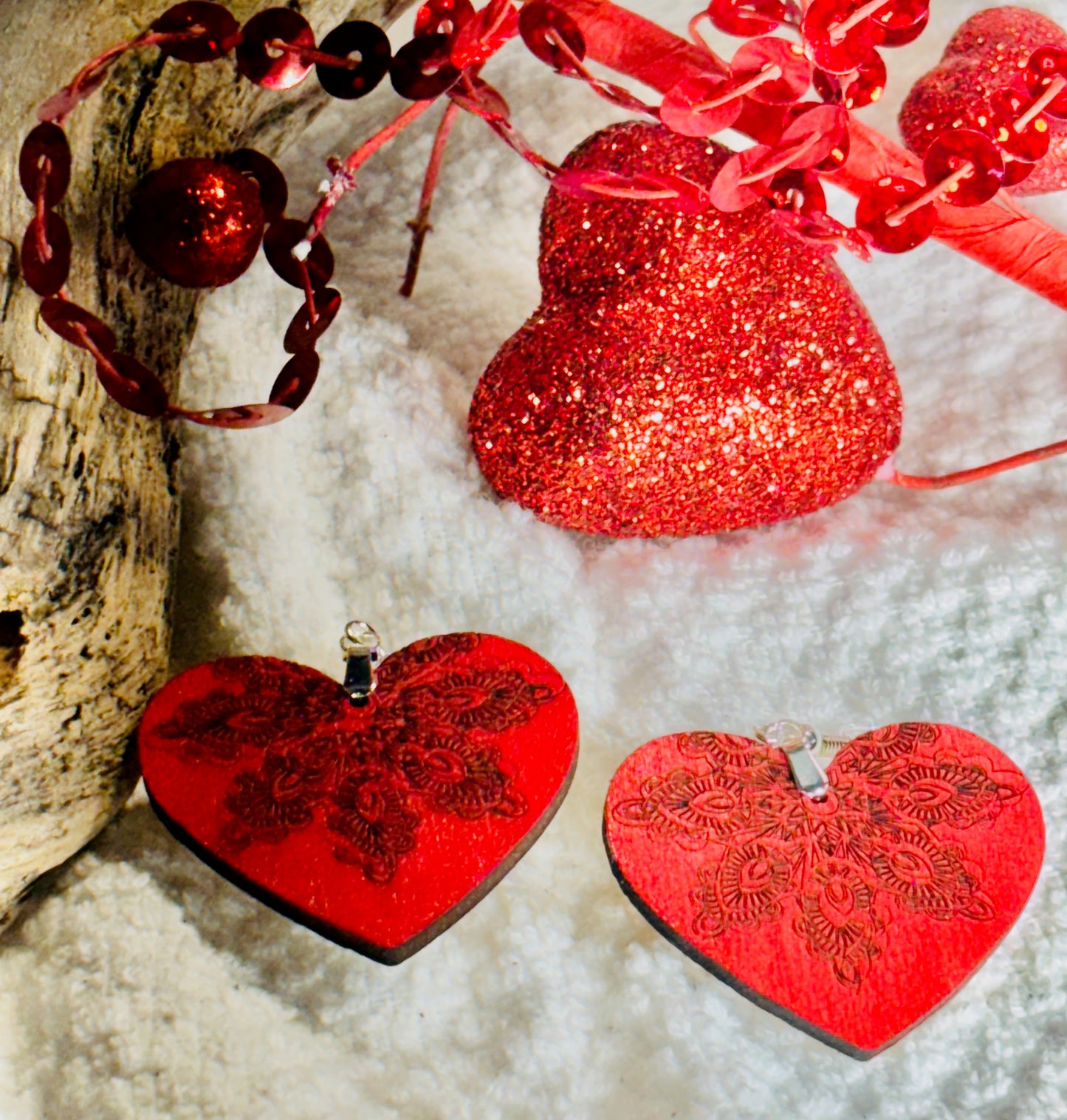 Red Red Heart Mandala Earrings