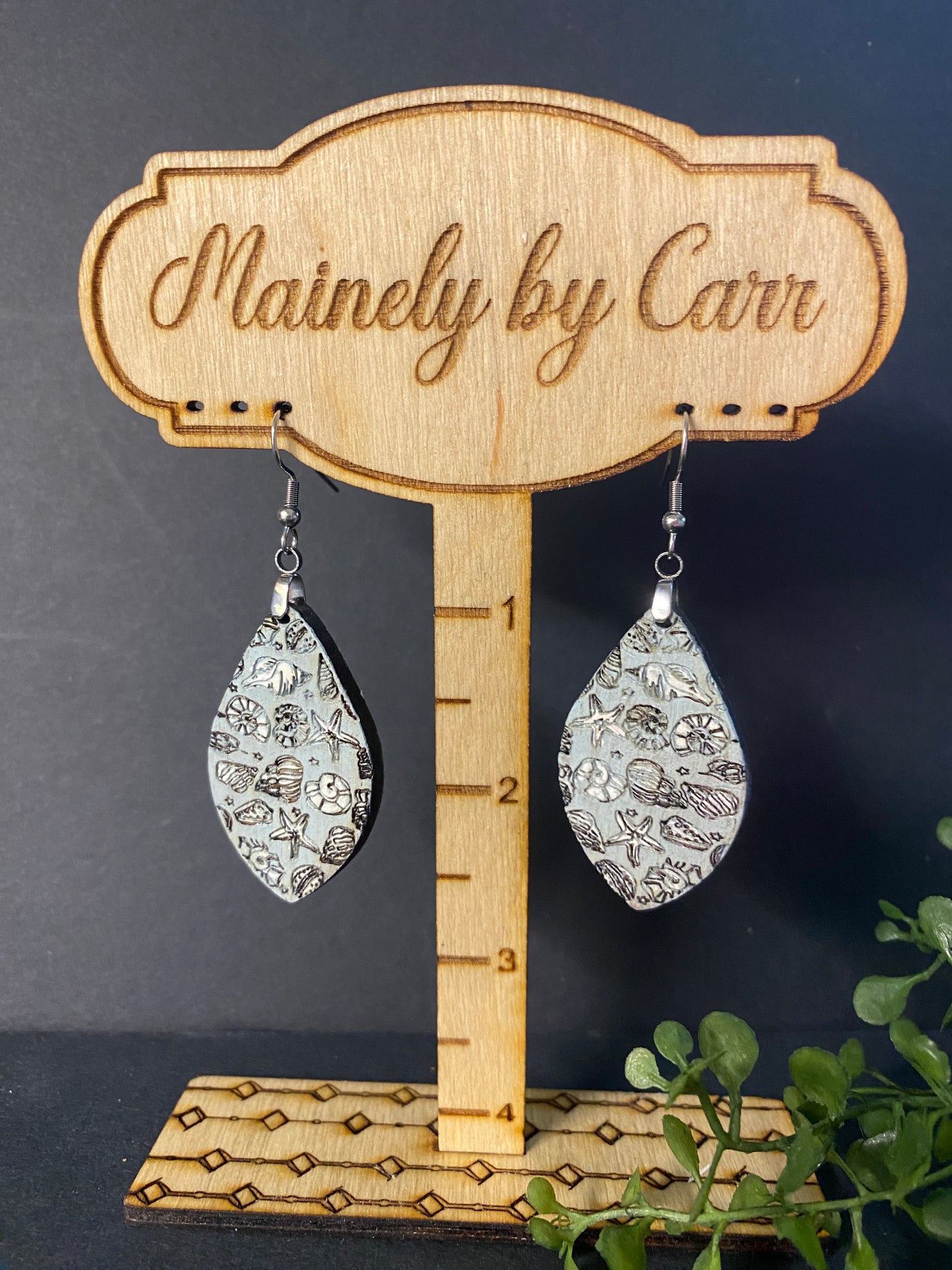 Wooden Seashell Engraved Earrings