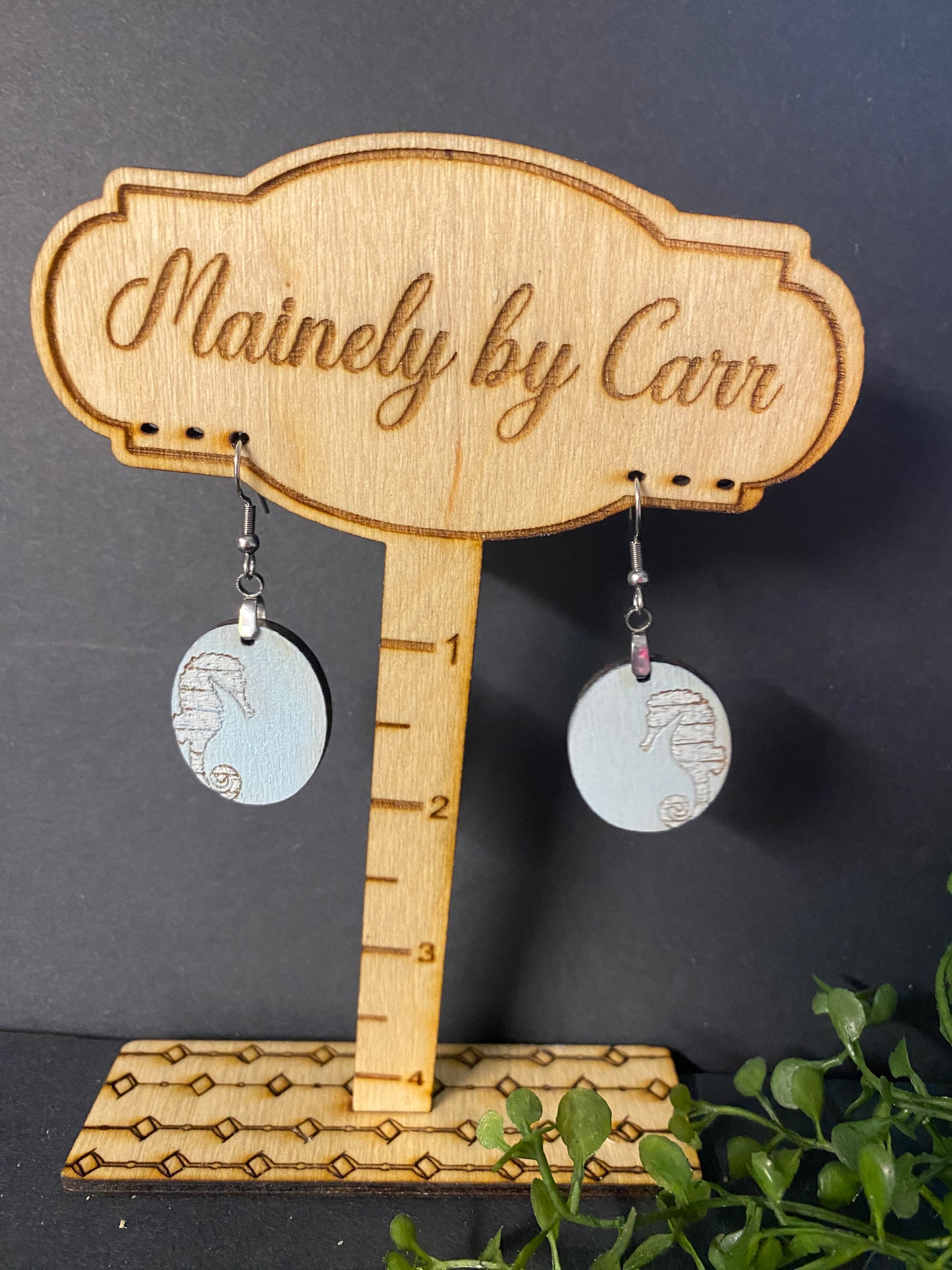 Round Sea Horse Wooden Earrings