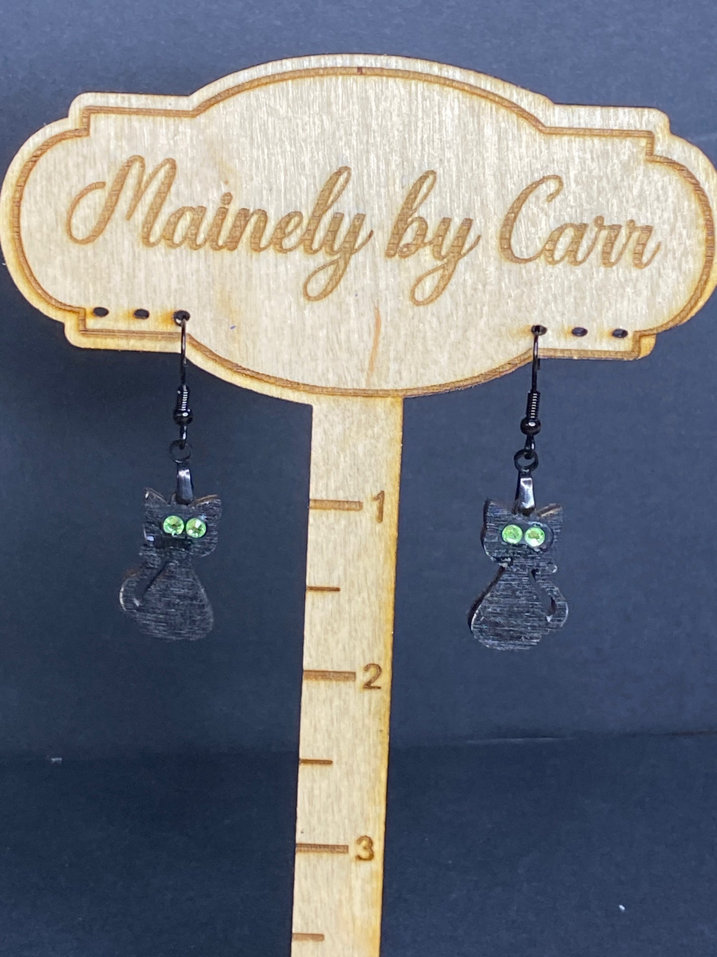 Black Cat Wooden Earrings