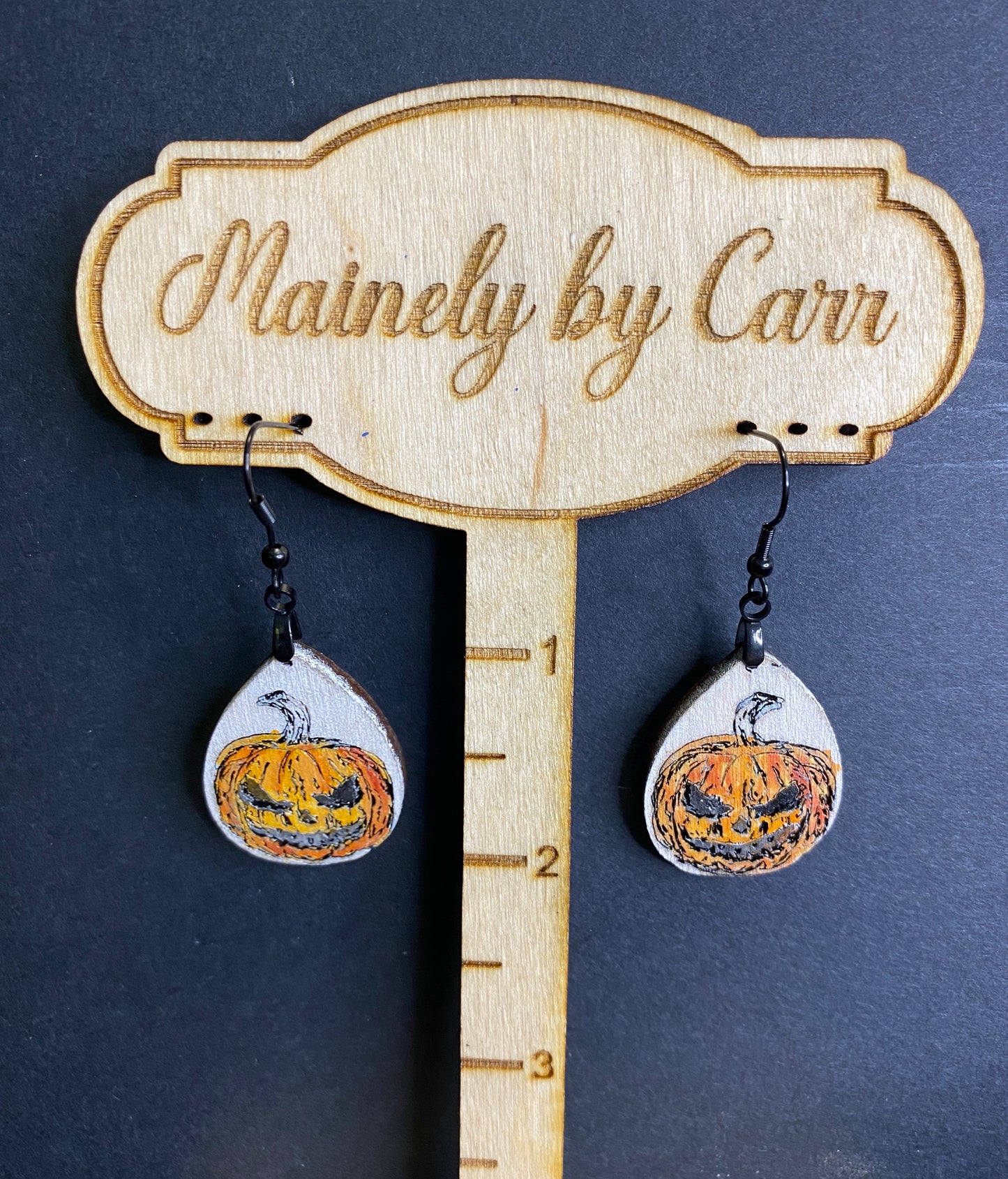 Angry Pumpkin Hand Painted Wooden Earrings