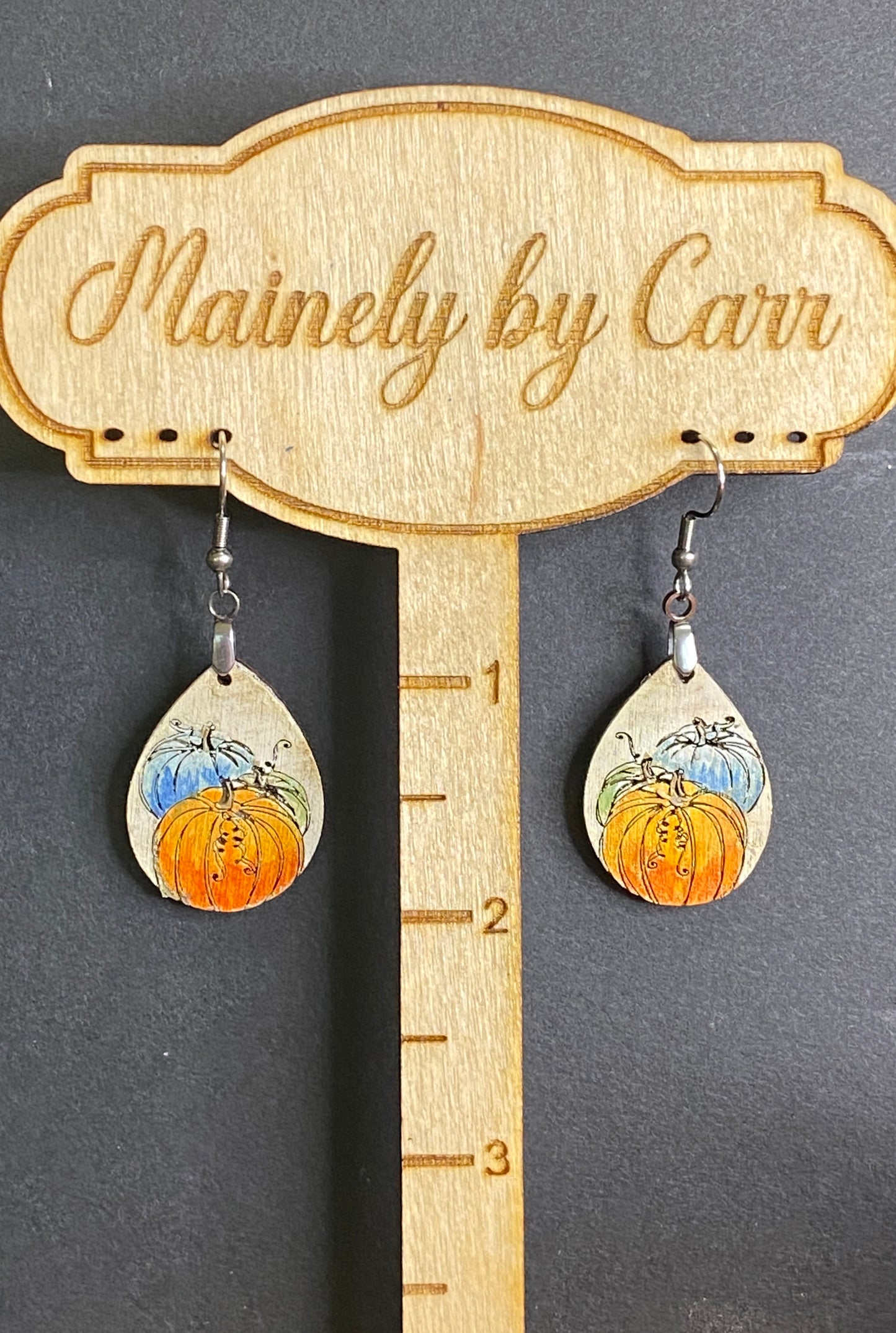 Pumpkin Trio Hand Painted Teardrop Earrings