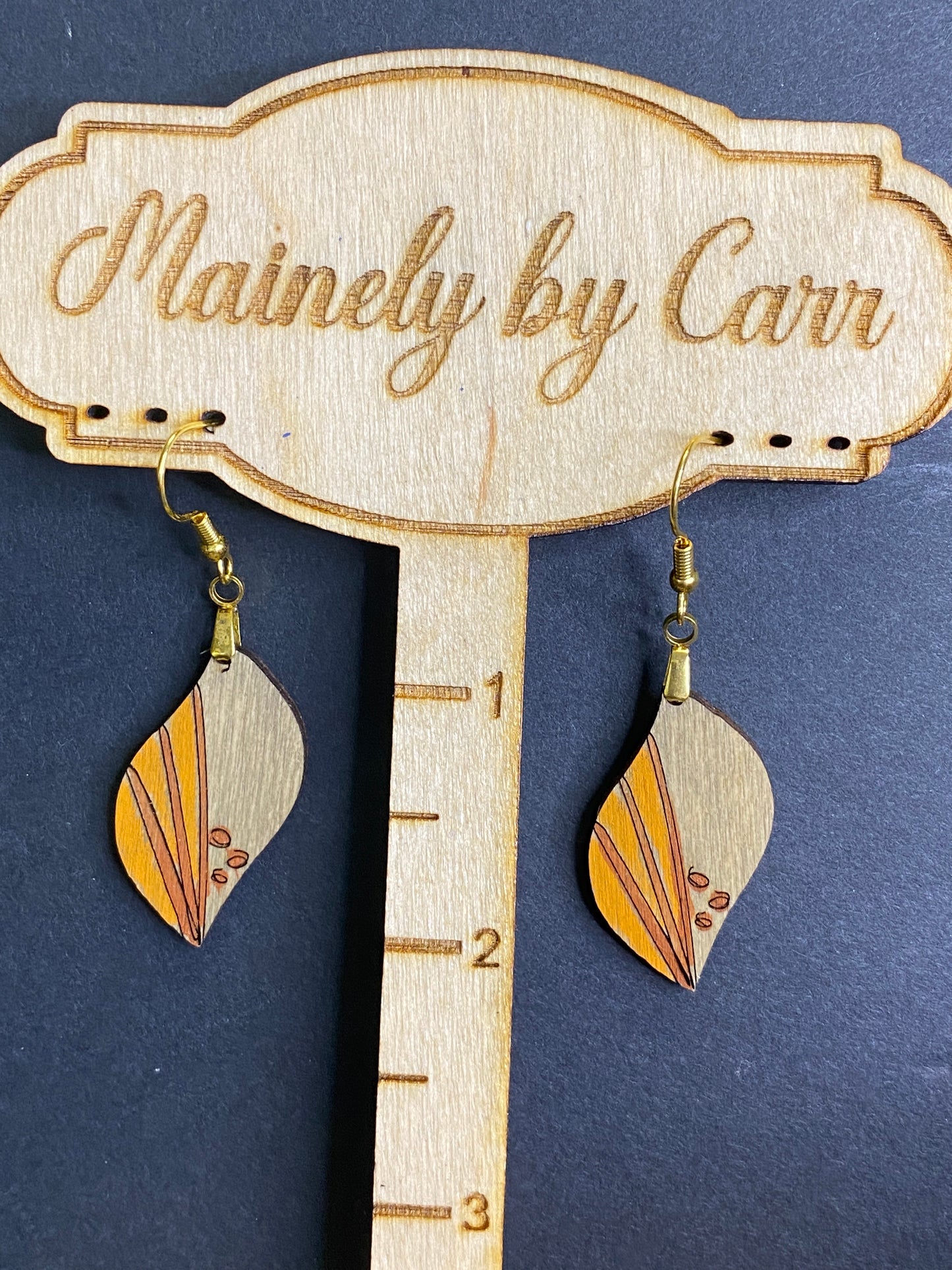 Melting Petal and Stripe Wooden Dangle Earrings