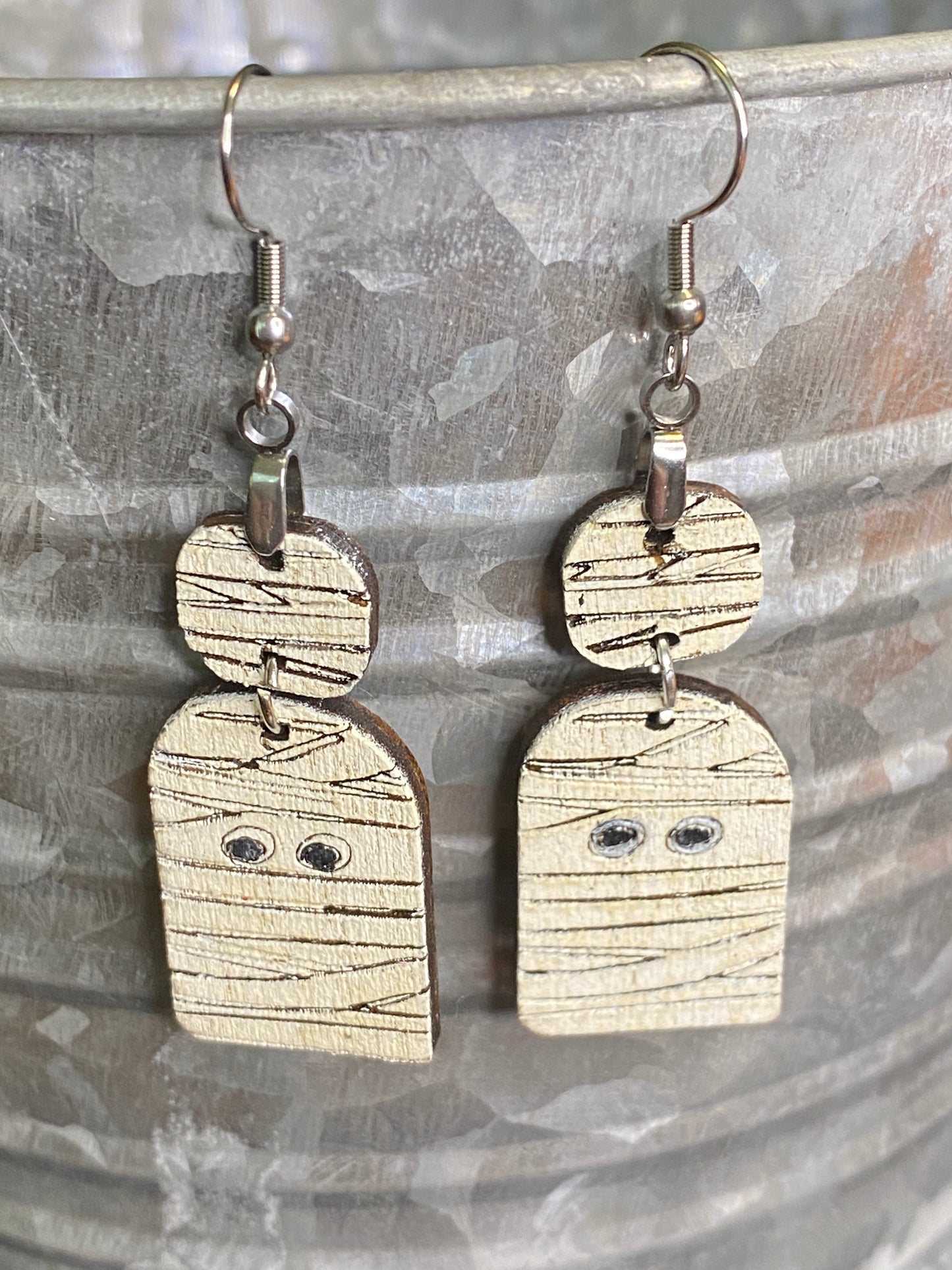 Boo!  Mummie Earrings made from Wood