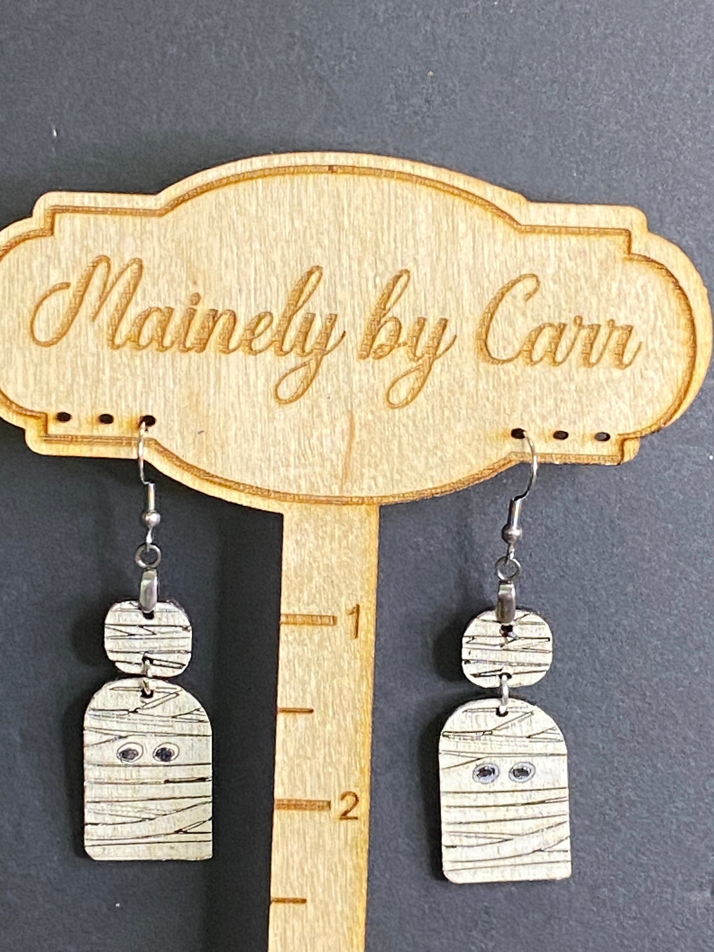 Boo!  Mummie Earrings made from Wood