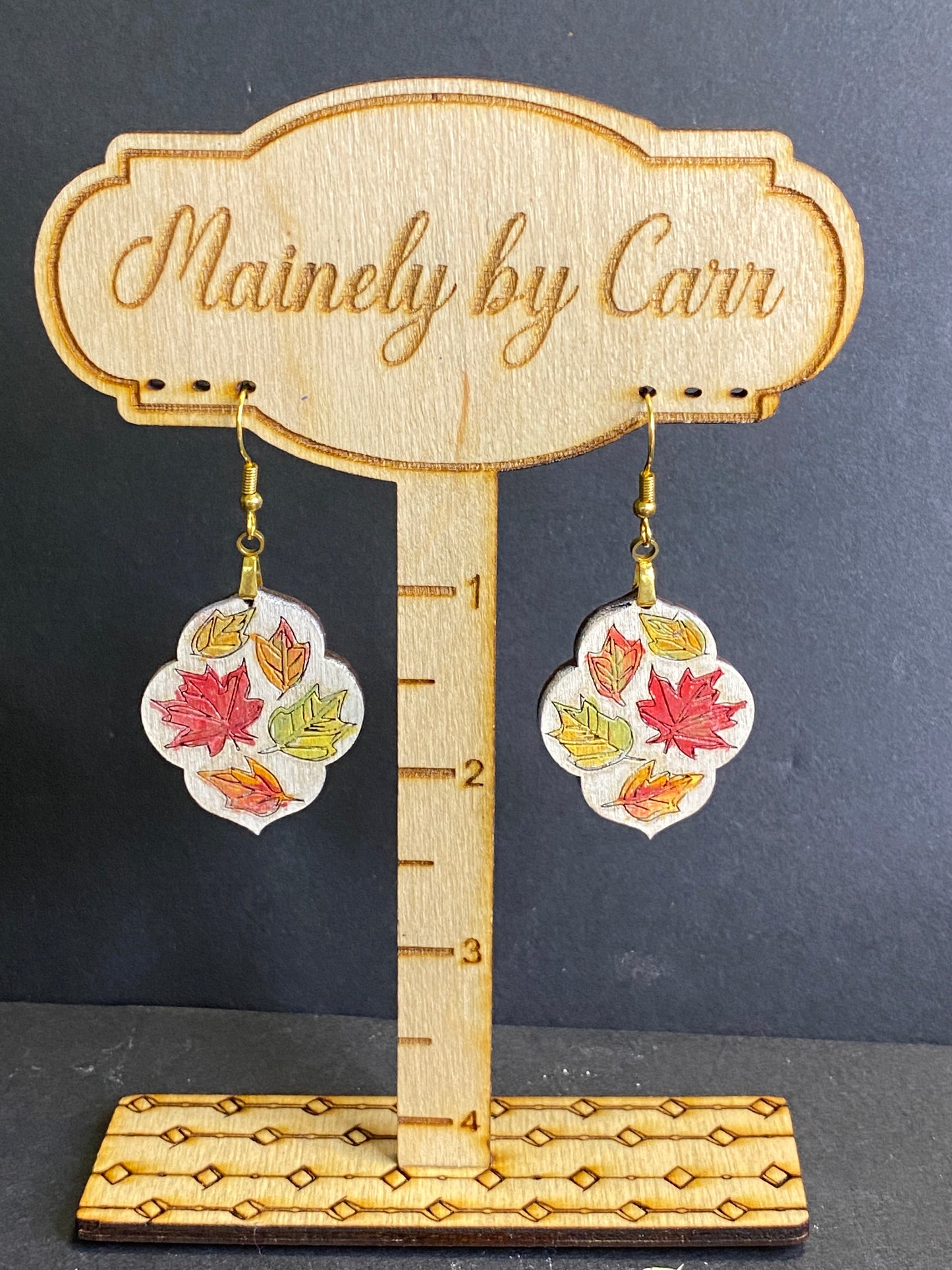 Blowing Leaves - Hand Painted Fall Leaves on Wooden Dangle Earring