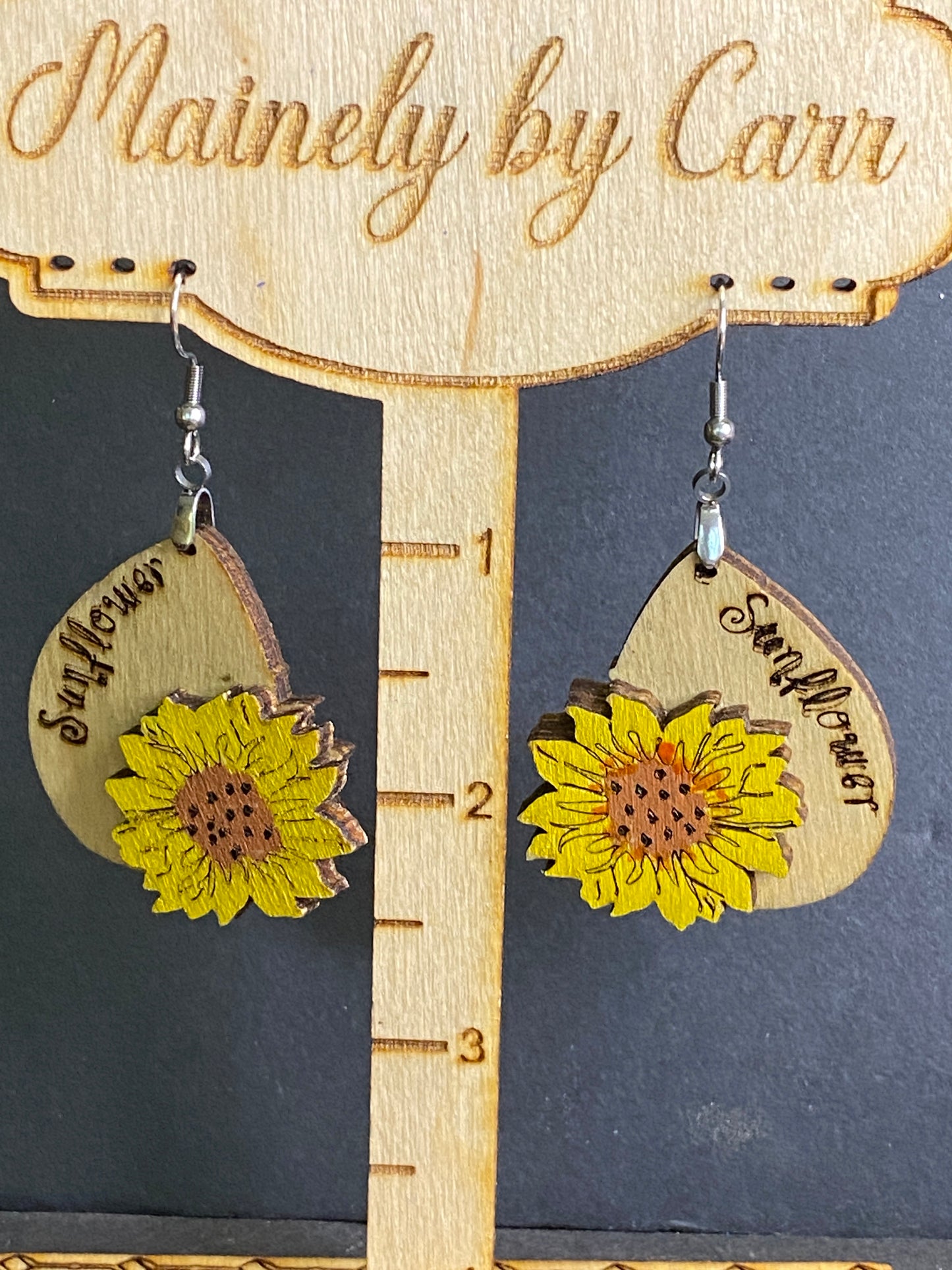 Sunflower 3D Hand Painted Wooden Dangle Earring