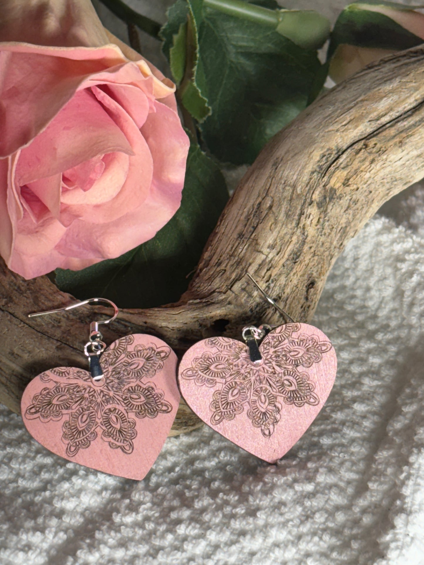 Dusty Rose Heart Mandala Earring