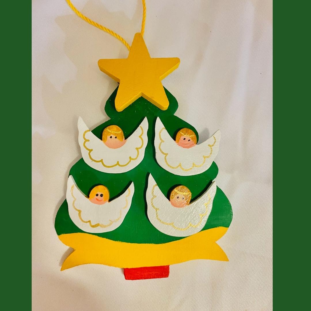 Personalized Ornament with  4 Angels on a Christmas Tree 4.5" x 3.5"