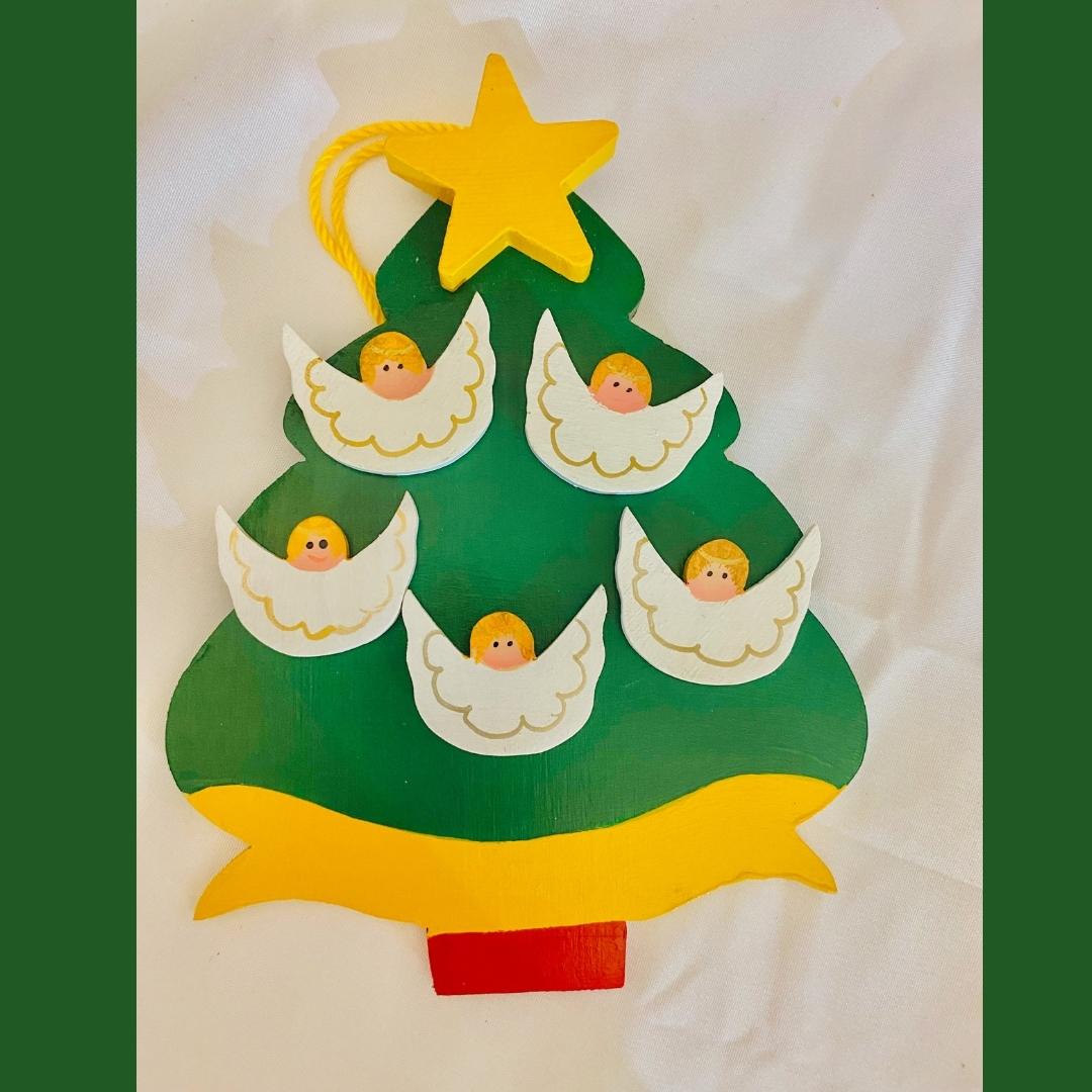 Personalized Ornament with  5 Angels on a Christmas Tree 6" x 4.5"
