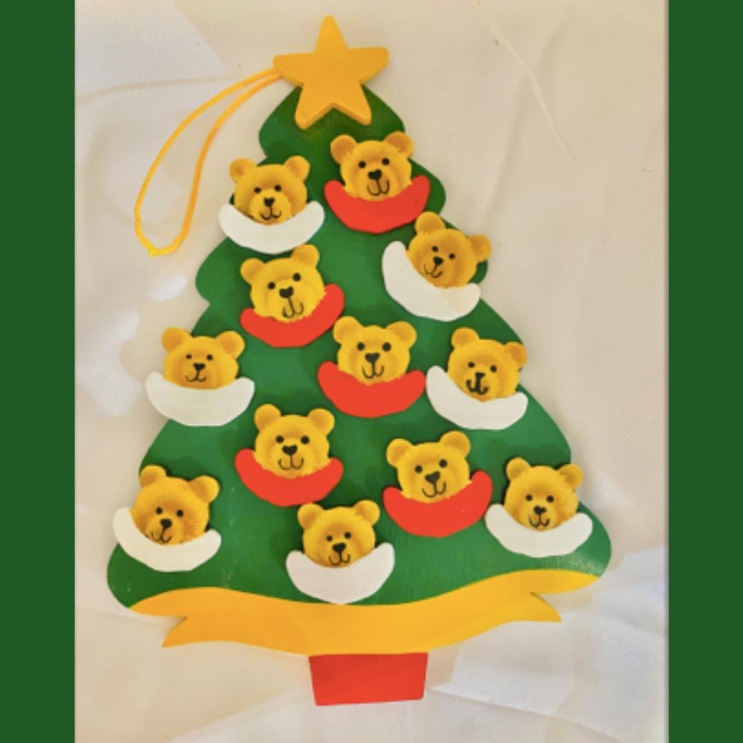 Personalized Ornament  12 Bear Faces on a Christmas Tree  8.5" x 7"