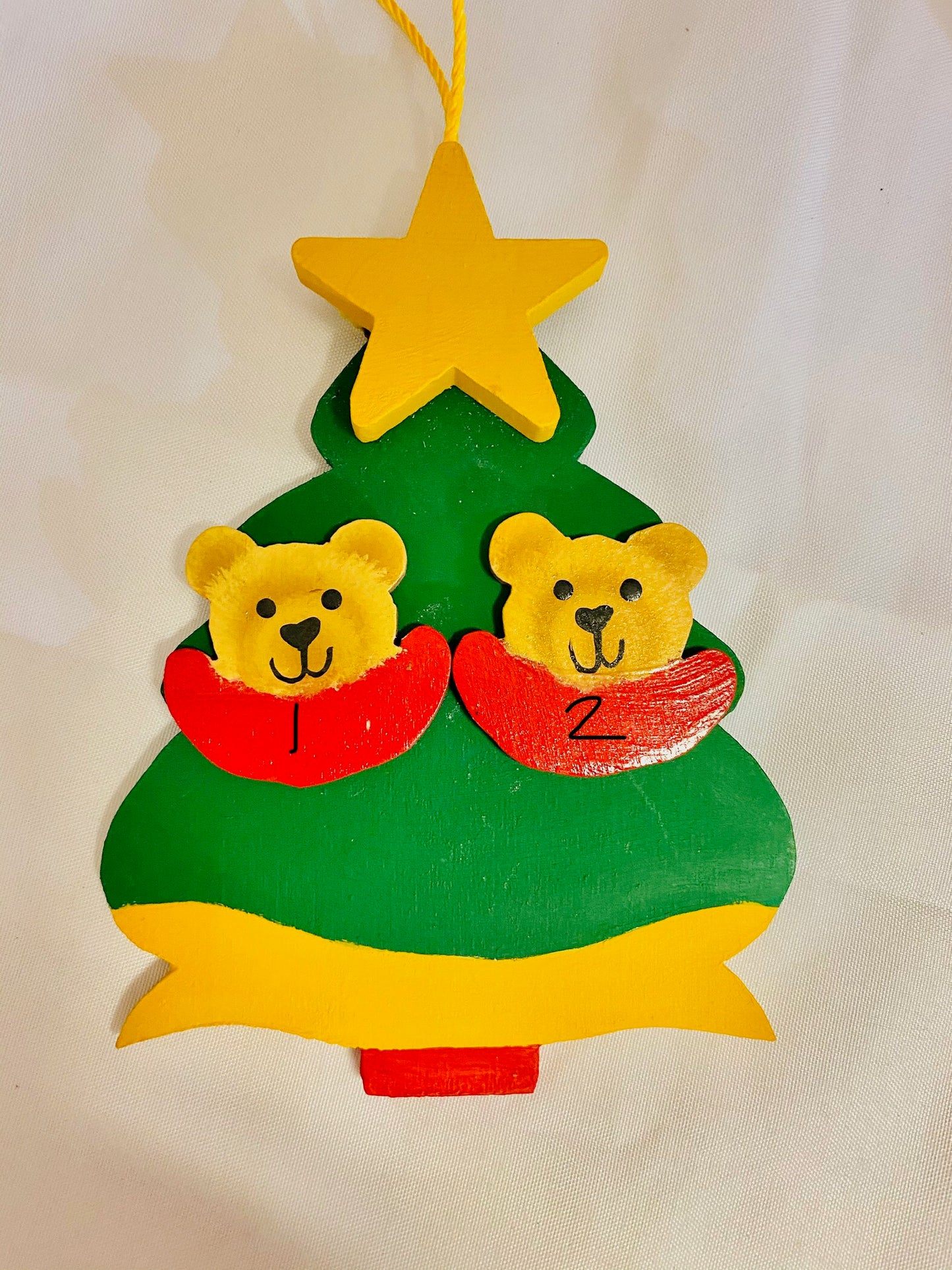 Personalized Ornament  2 Bear Faces on a Christmas Tree 4.5" x 3.5"