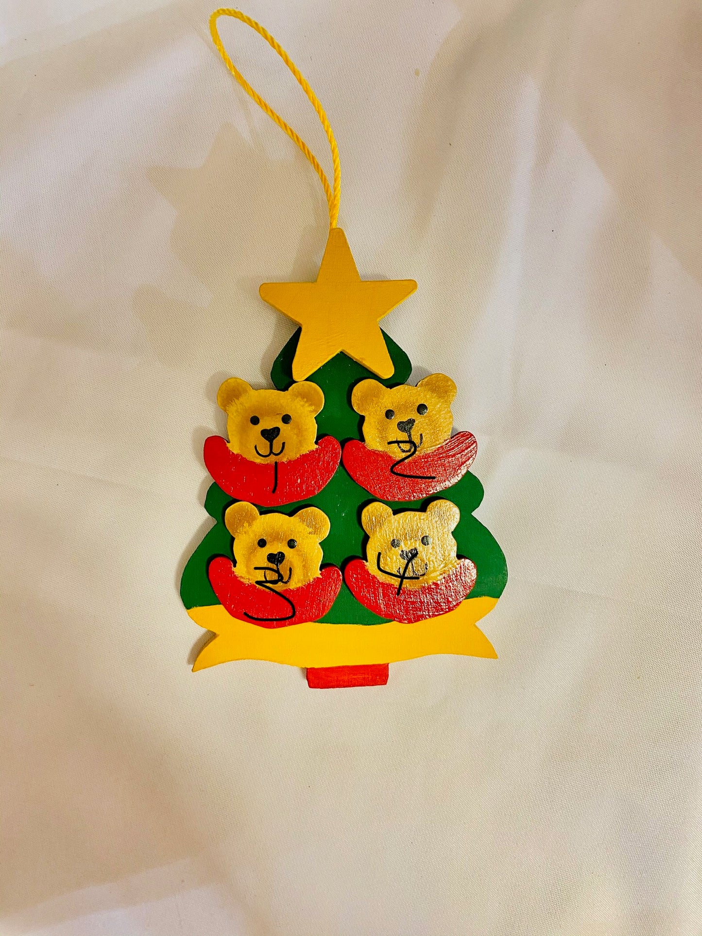 Personalized Ornament with  4 Bear on a Christmas Tree 4.5" x 3.5"