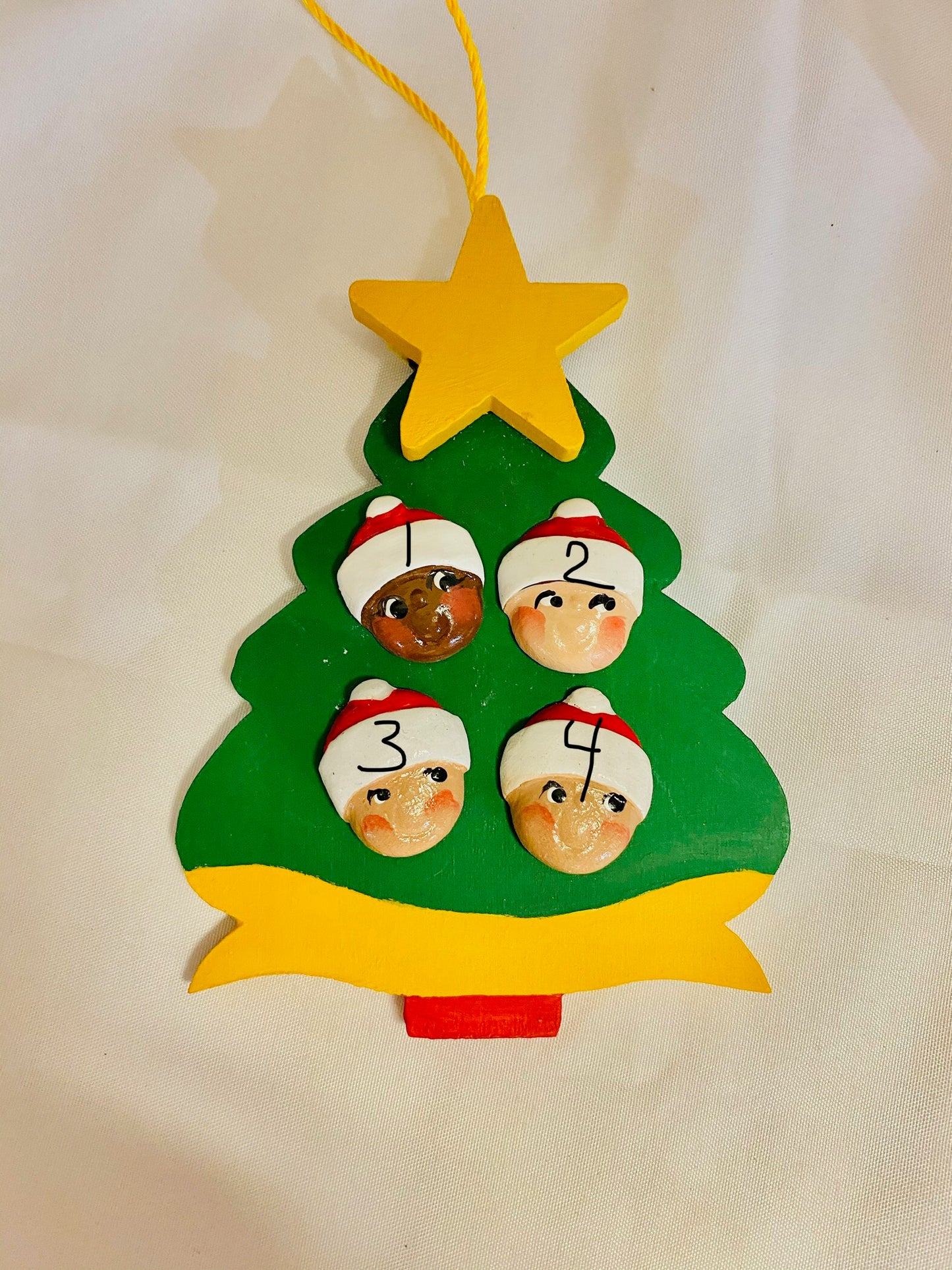Personalized Ornament 4 Santa Face on a Christmas Tree 4.5" 3.5"