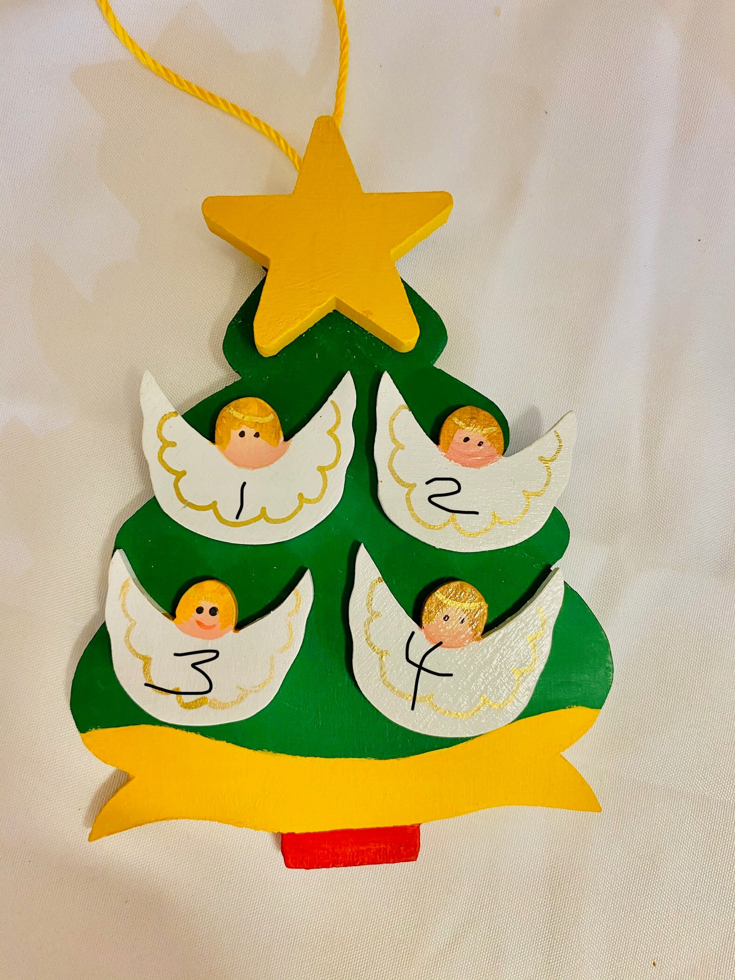 Personalized Ornament with  4 Angels on a Christmas Tree 4.5" x 3.5"