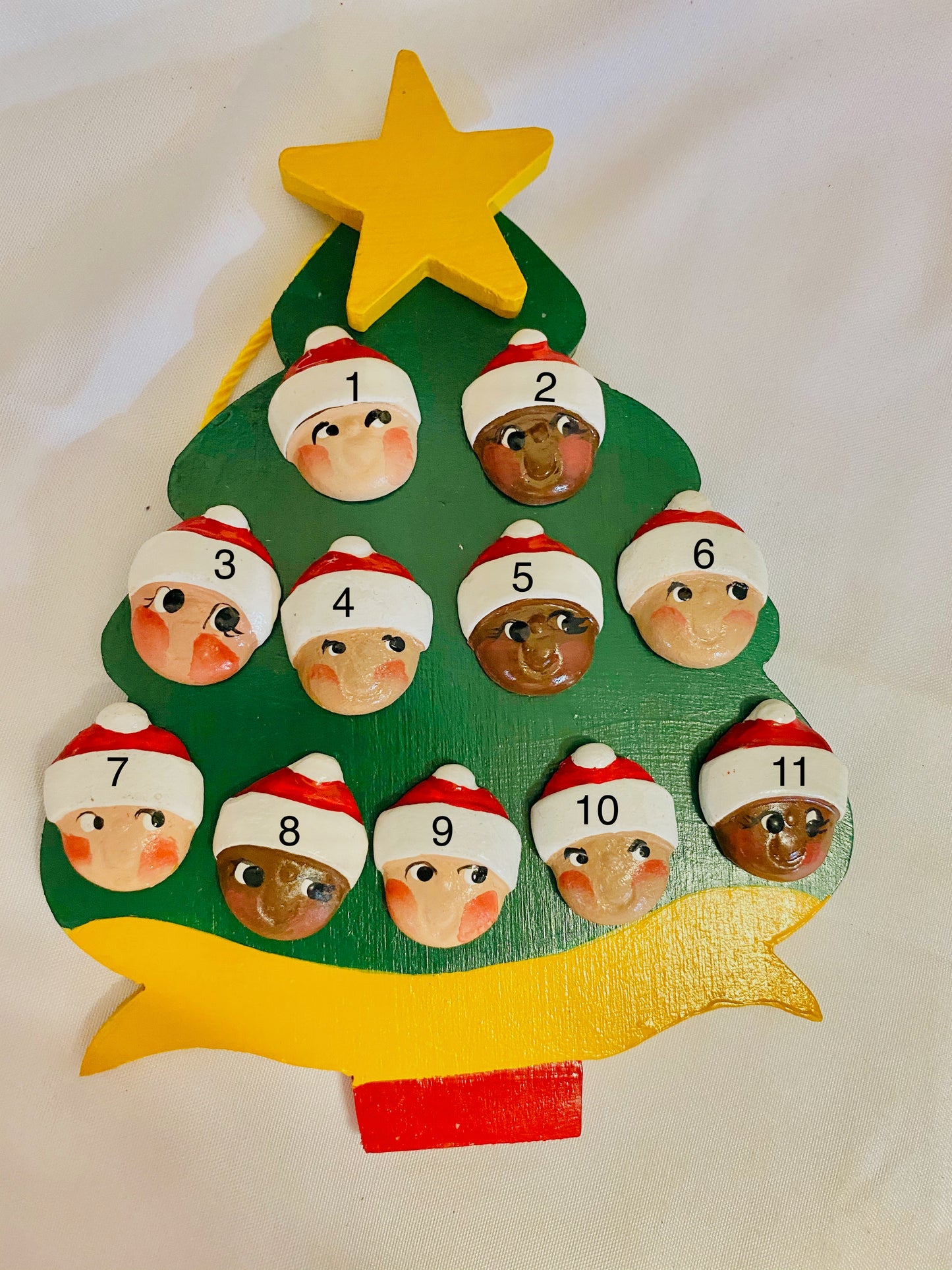 Personalized Ornament 11 Santa Faces on a Christmas Tree  6" x 4.5"