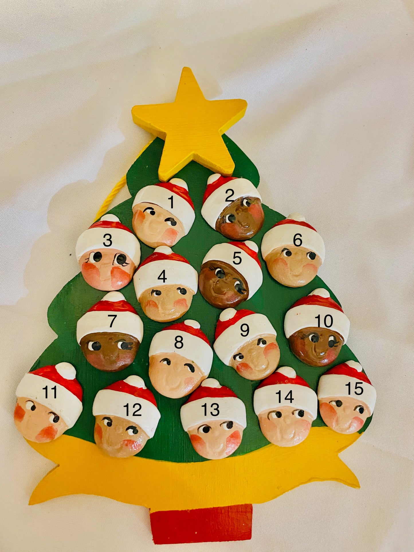 Personalized Ornament 15 Santa Faces on a Christmas Tree  6" x 4.5"