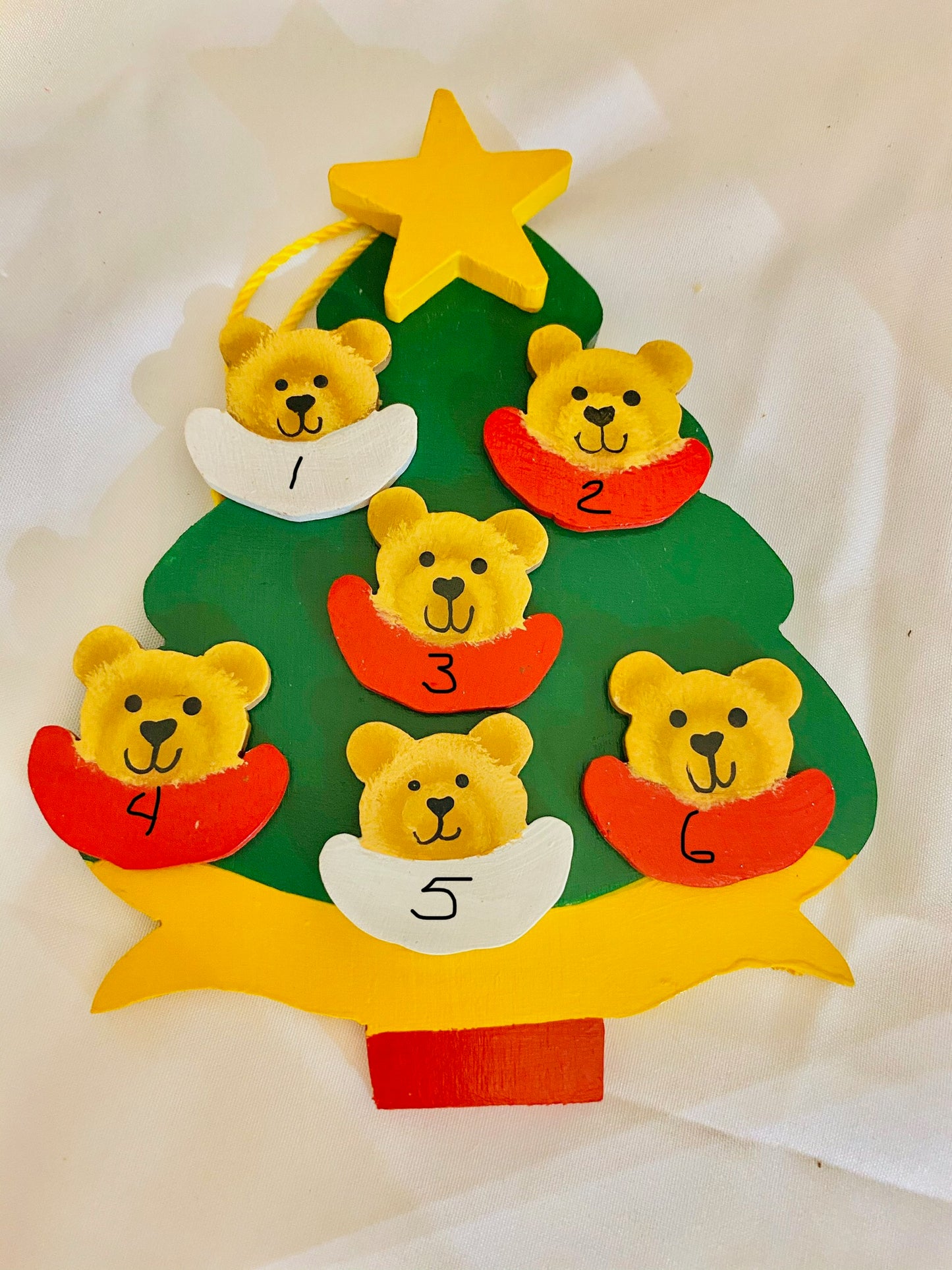 Personalized Ornament  6 Bear Faces on a Christmas Tree 6" x 4.5"