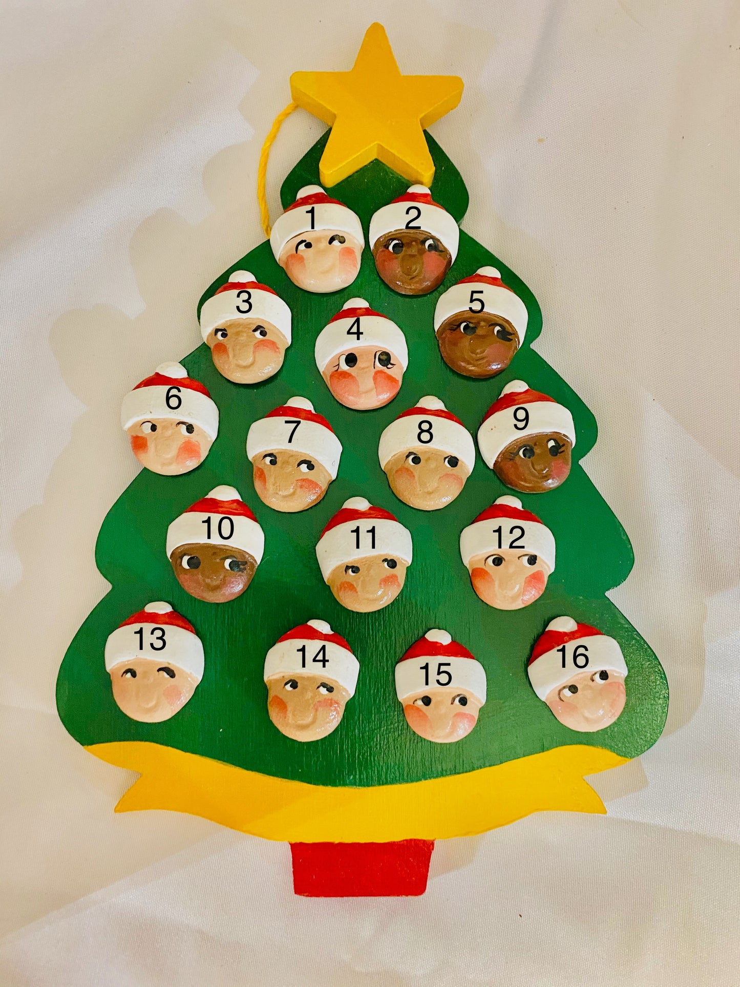 Personalized Ornament  16 Santa Faces on a Christmas Tree  7.5" x 6"