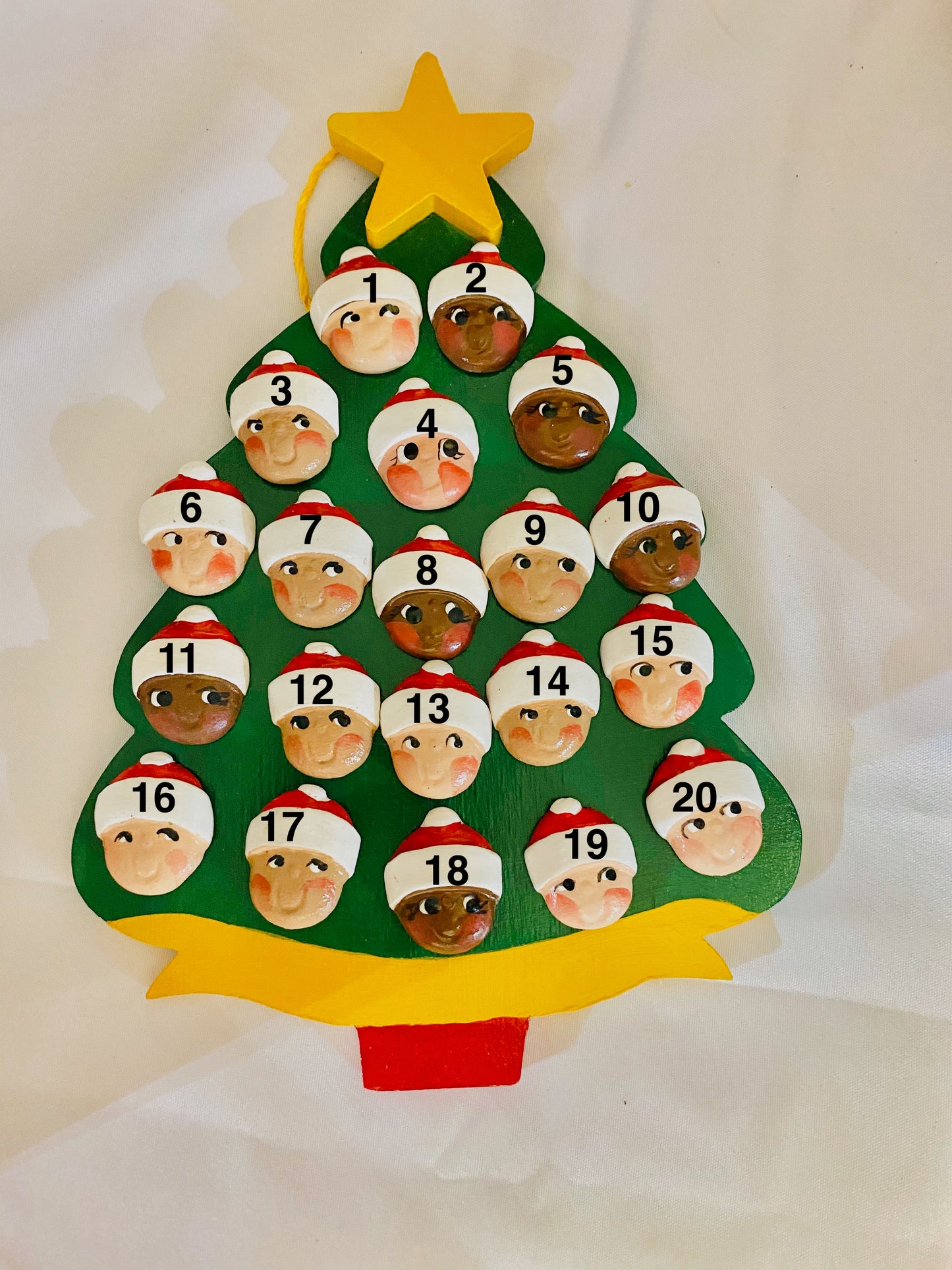 Personalized Ornament 20 Santa Faces on a Christmas Tree  7.5" x 6"