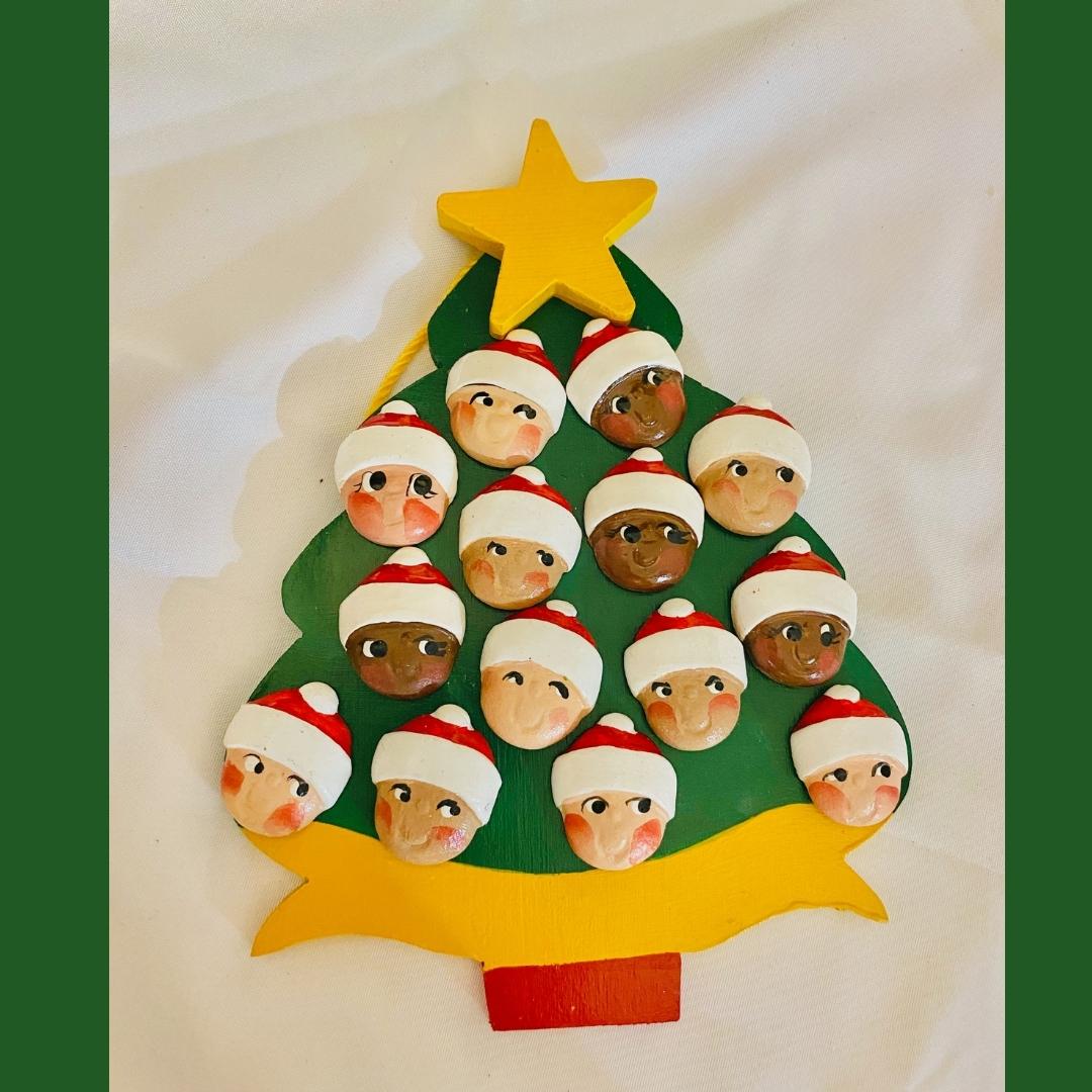 Personalized Ornament 14 Santa Faces on a Christmas Tree  6" x 4.5""