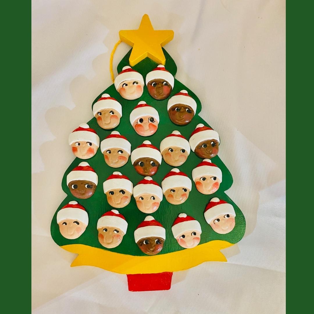 Personalized Ornament 20 Santa Faces on a Christmas Tree  7.5" x 6"