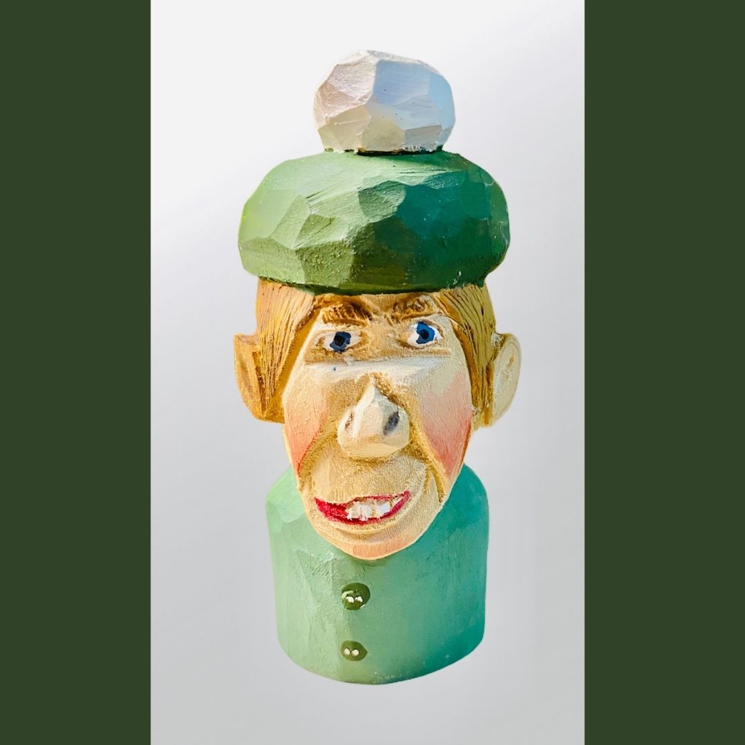 Hand Carved Elf with Big Ears &  Silly Smile Hanging Ornament 4"