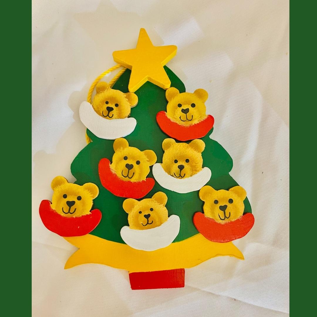 Personalized Ornament  7 Bear Faces on a Christmas Tree 6" x 4.5"