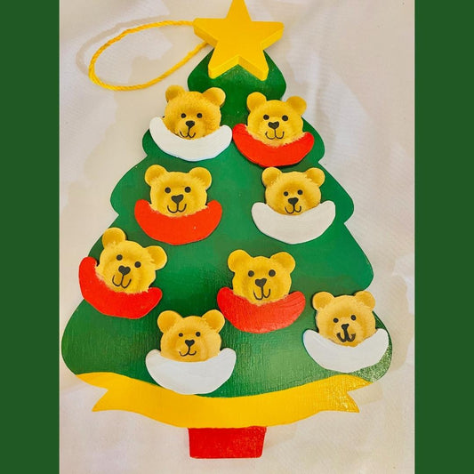 Personalized Ornament  8 Bear Faces on a Christmas Tree 7.5"  x 6"