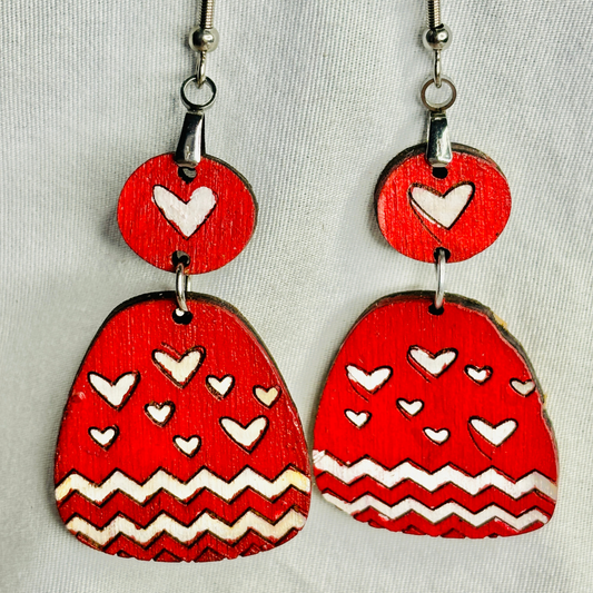 Red & White Heart & Zig Zag Earrings