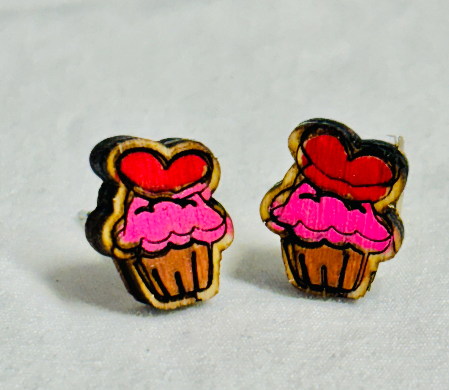 Valentine Cupcake Earring Studs