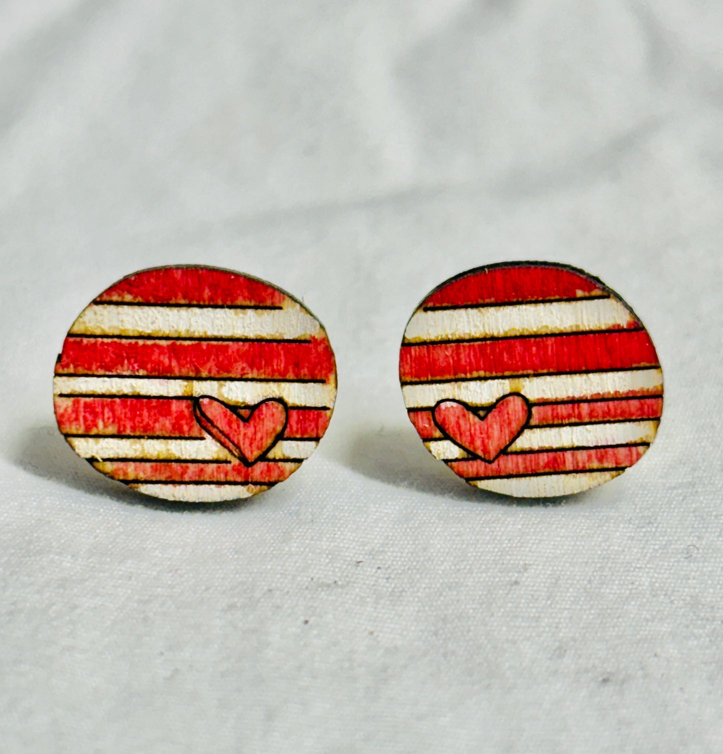 Distressed Red and White Stud Earrings