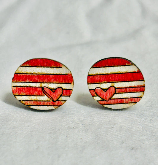 Distressed Red and White Stud Earrings