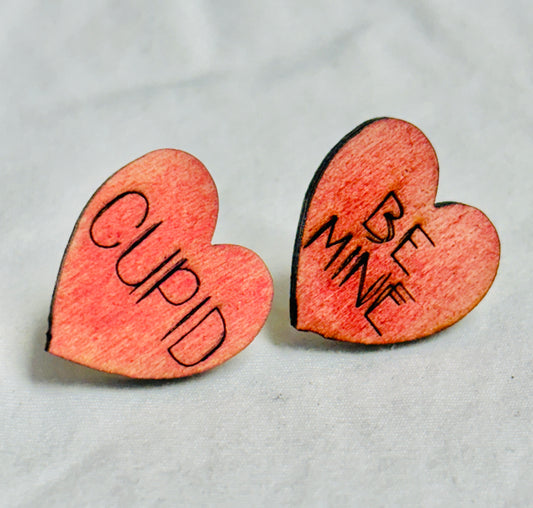 Be Mine - Cupid Word Heart Stud Earrings