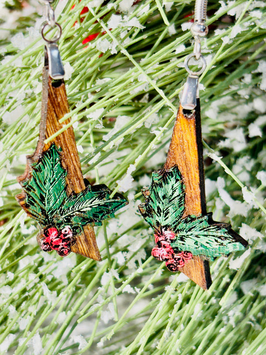 Hanging Holly & Berries Earrings