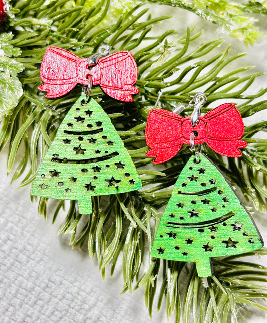 Tree with Red Bow Earrings