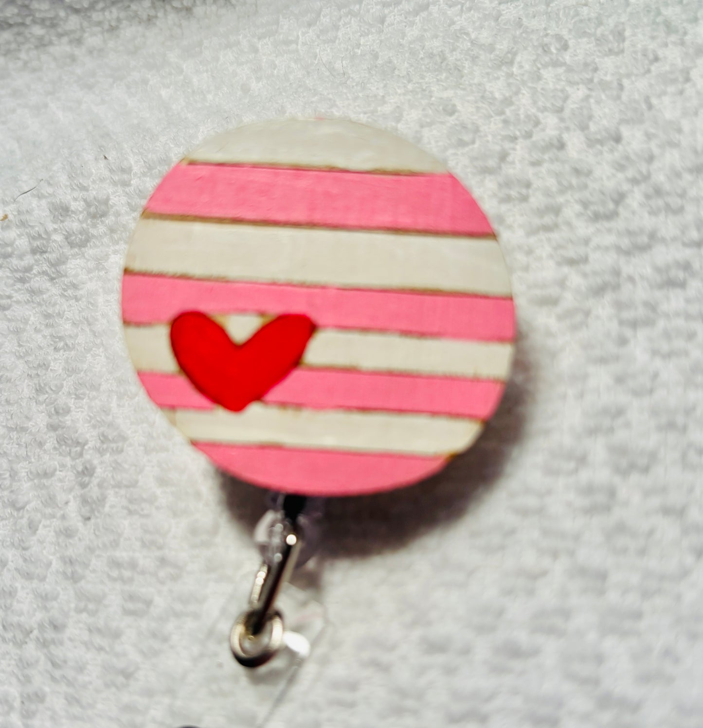 Striped Heart Retractable Badge Holder