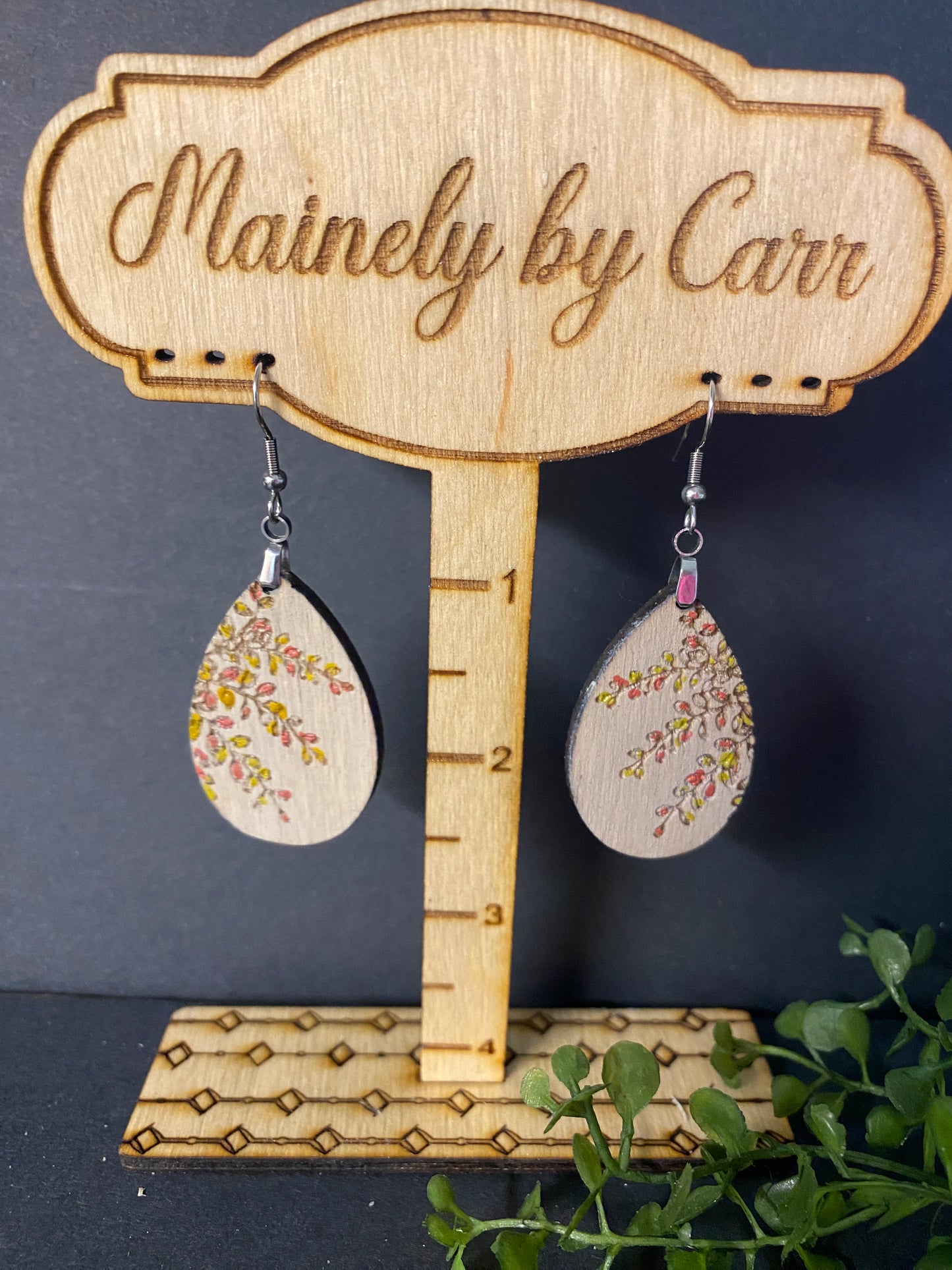 Leaves and Branches Teardrop Wooden Earrings