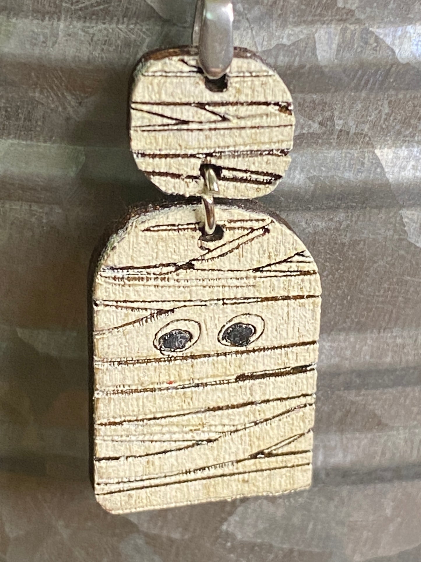 Boo!  Mummie Earrings made from Wood