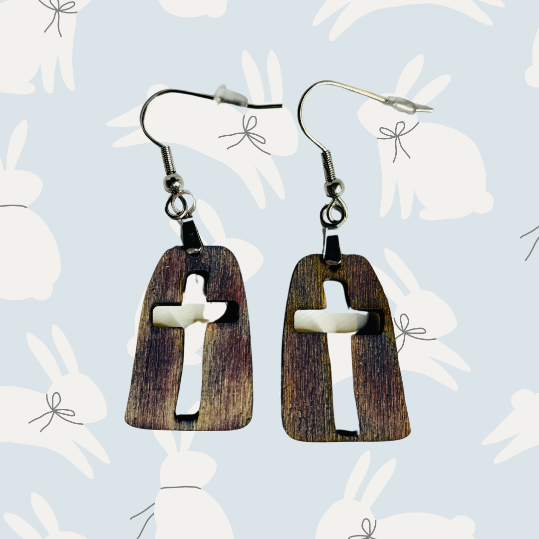 Hand painted Cross Dangle Earrings