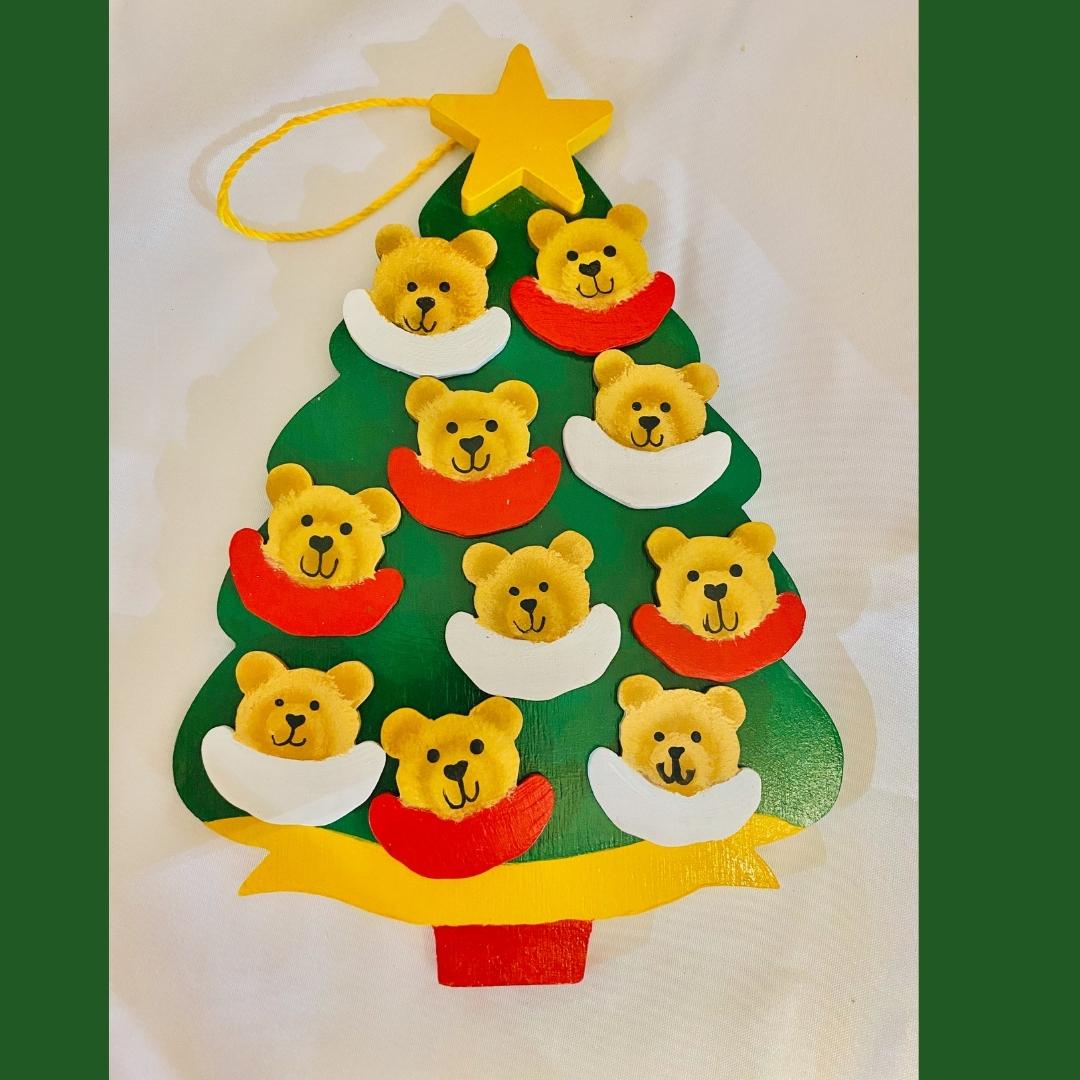Personalized Ornament 10 Bear Faces on a Christmas Tree  6" x 4.5"
