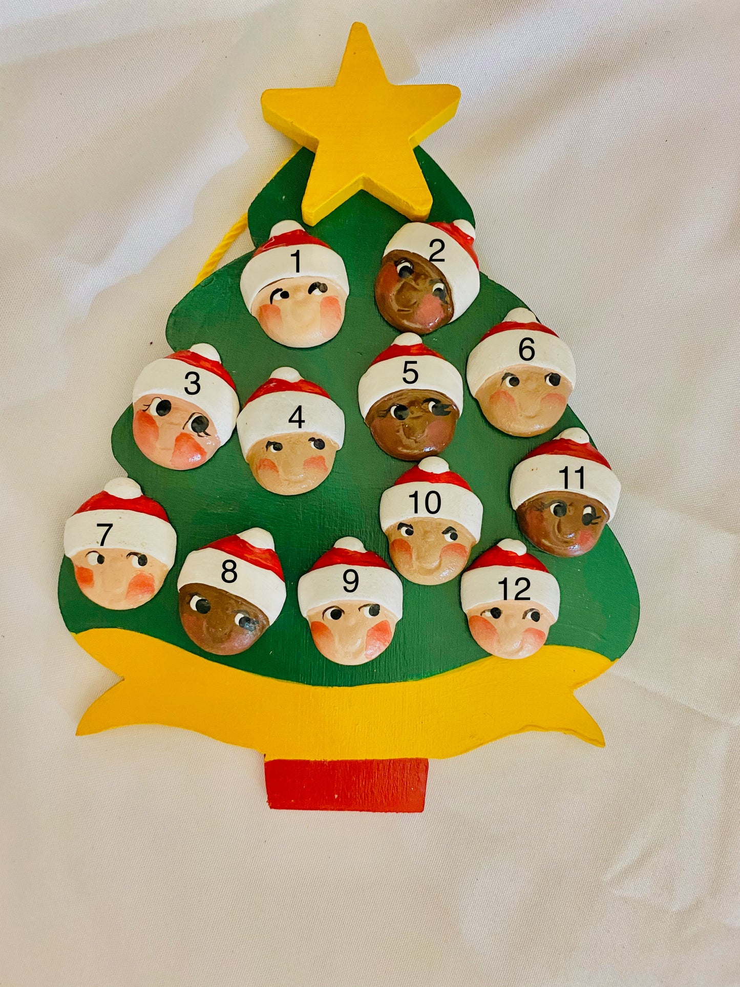 Personalized Ornament  12 Santa Faces on a Christmas Tree  6" X 4.5"
