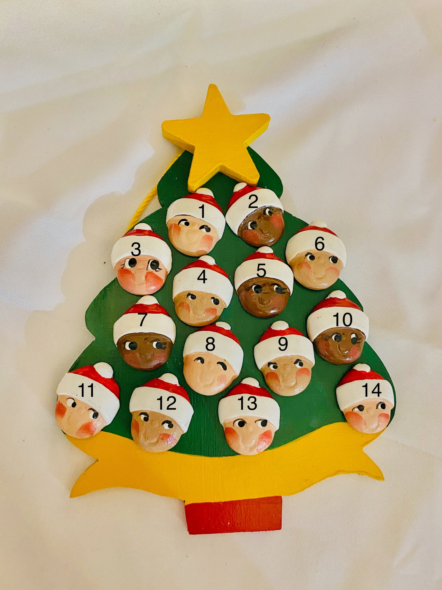 Personalized Ornament 14 Santa Faces on a Christmas Tree  6" x 4.5""