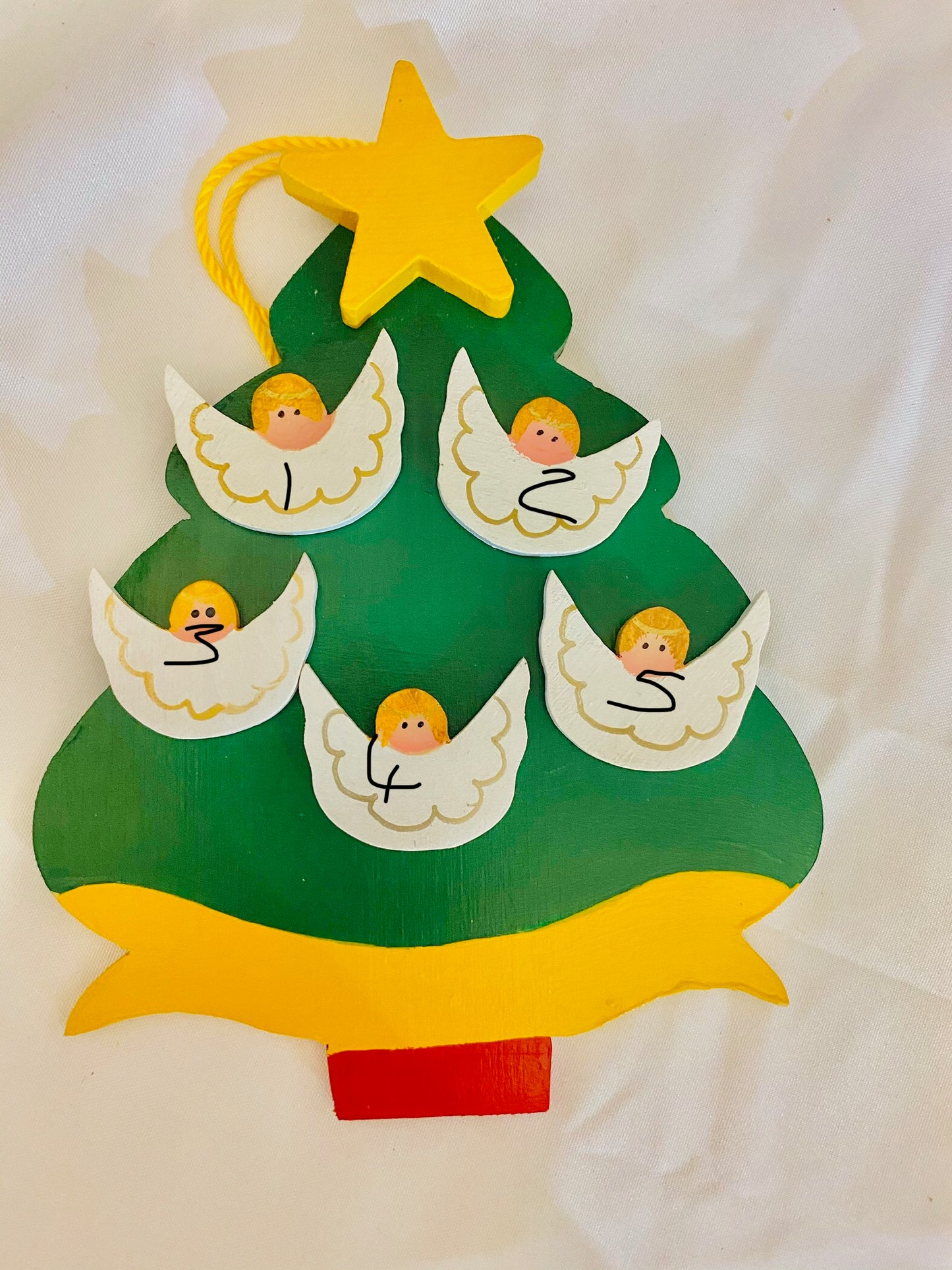 Personalized Ornament with  5 Angels on a Christmas Tree 6" x 4.5"