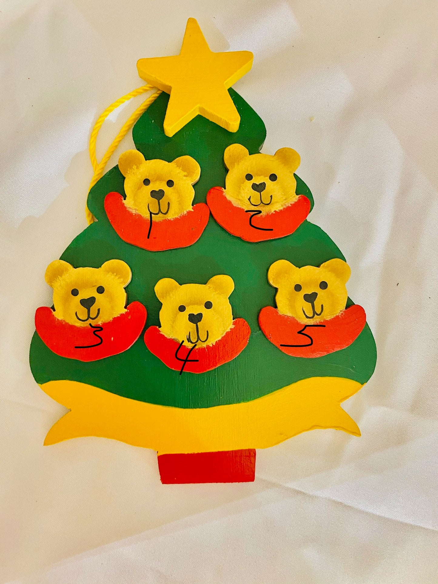 Personalized Ornament  5 Bear Faces on a Christmas Tree  6" x 4.5"