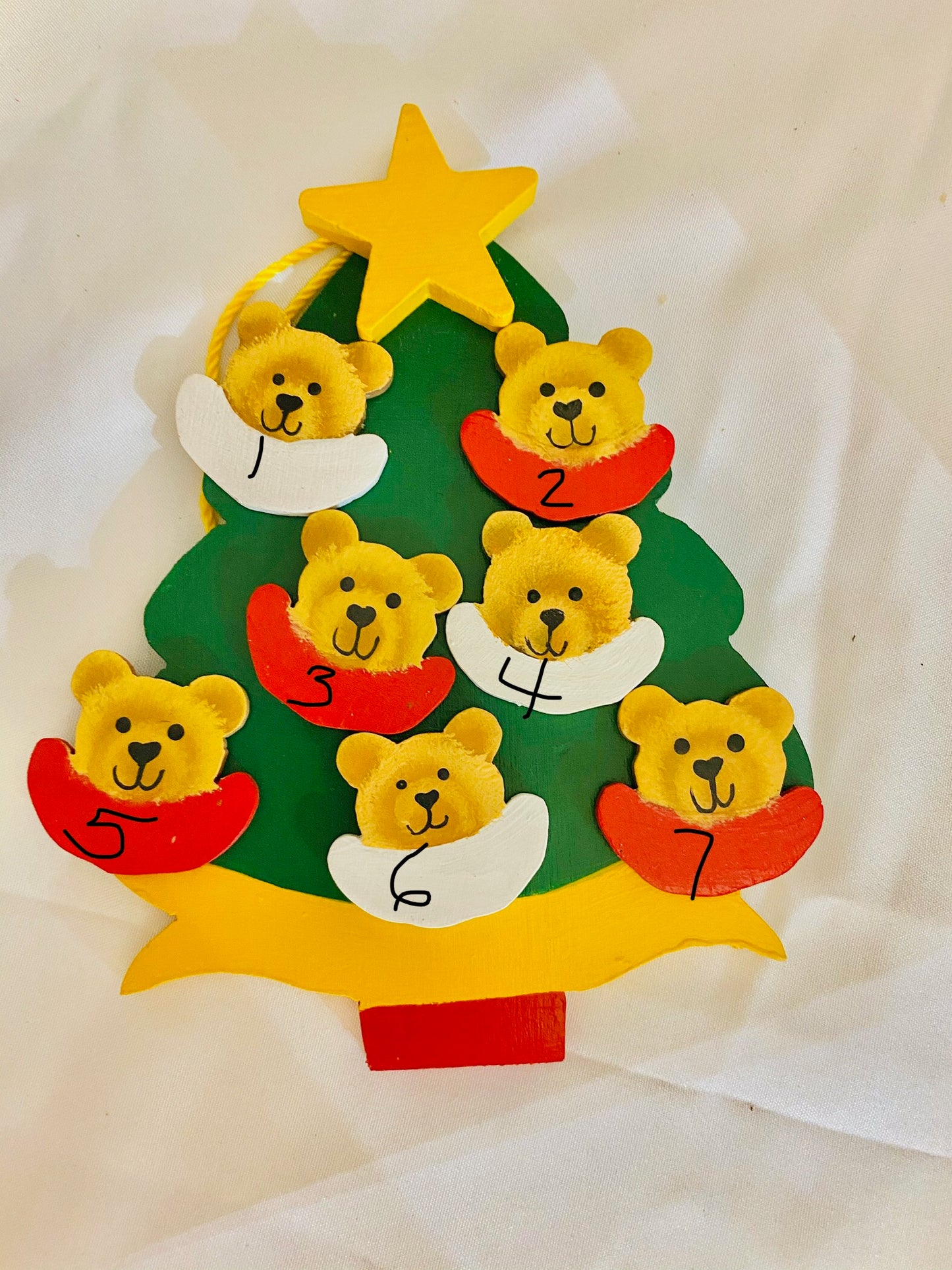 Personalized Ornament  7 Bear Faces on a Christmas Tree 6" x 4.5"